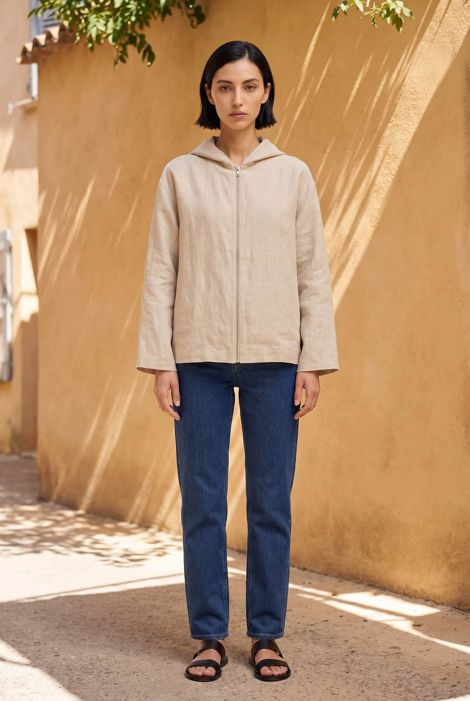 Beige Hooded Linen Jacket