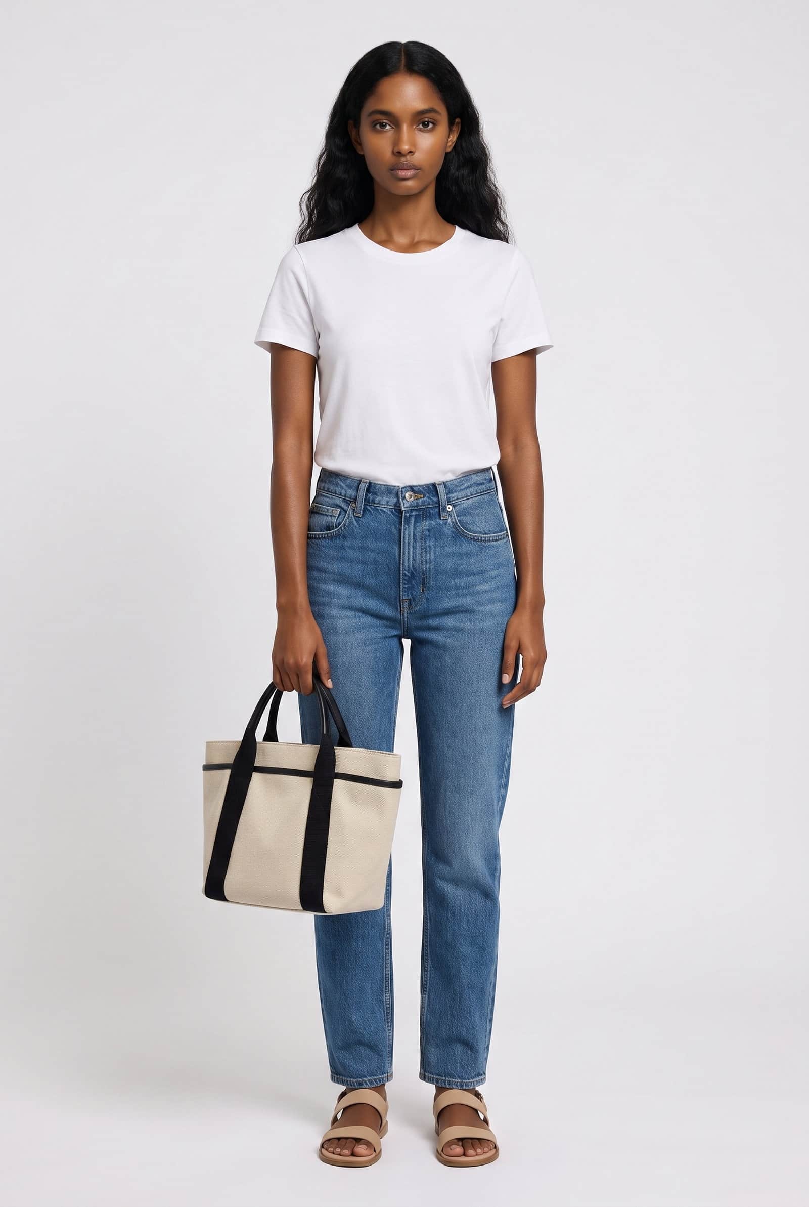 Two-Tone Canvas Bucket Tote Bag