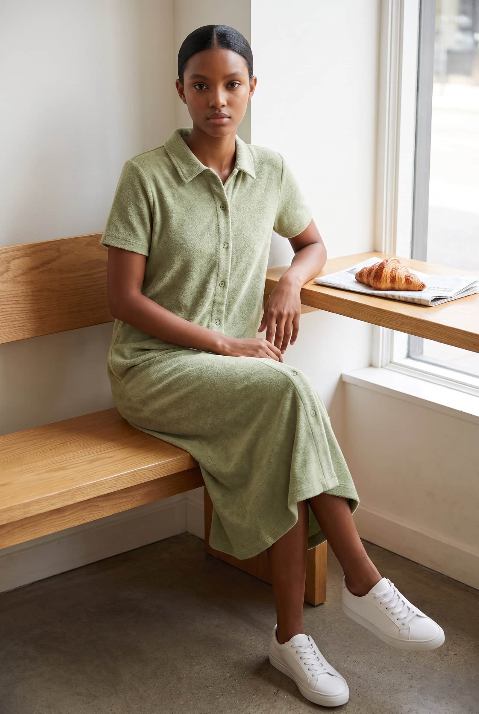 Short-sleeved, button-down polo dress