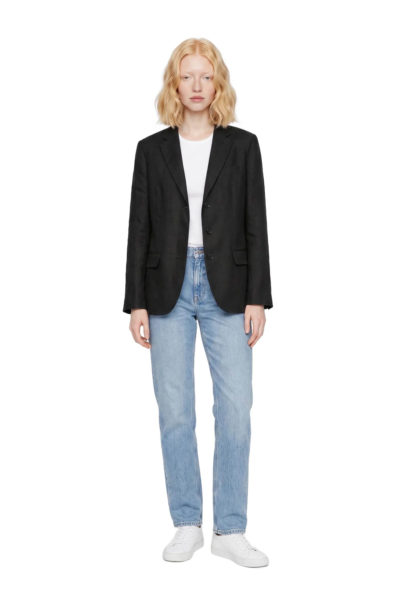 Black Single-Breasted Linen Jacket