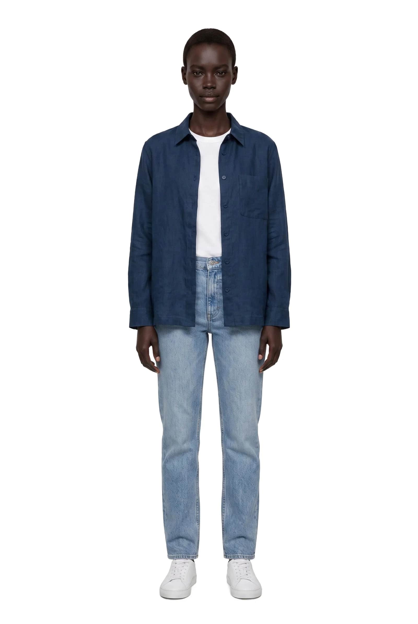 Dark Indigo Long-Sleeve Linen Overshirt