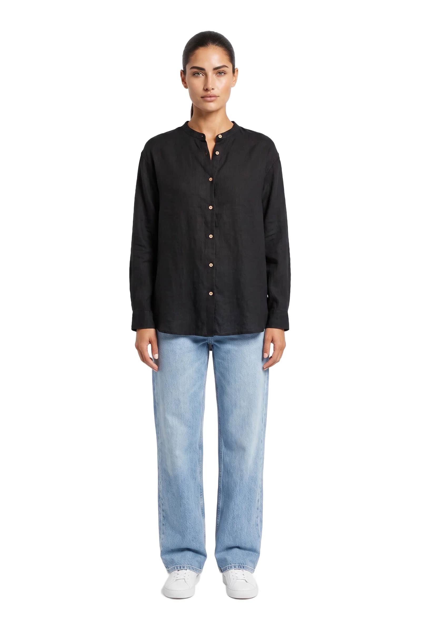 Black Collarless Shirt