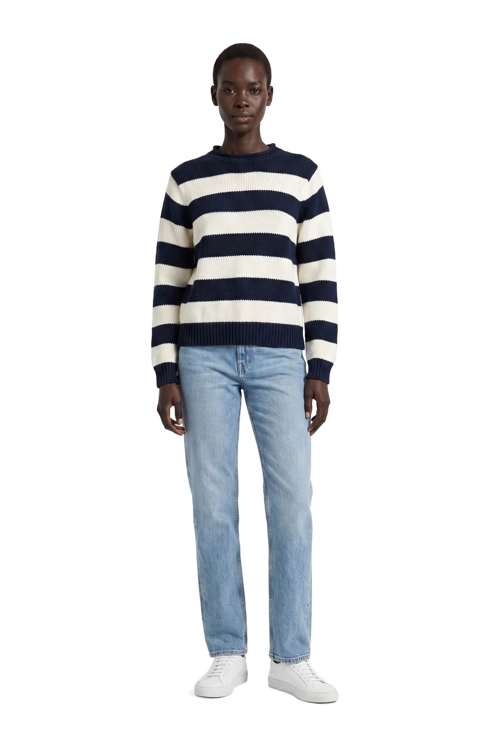 Navy and White Striped Knit Sweater