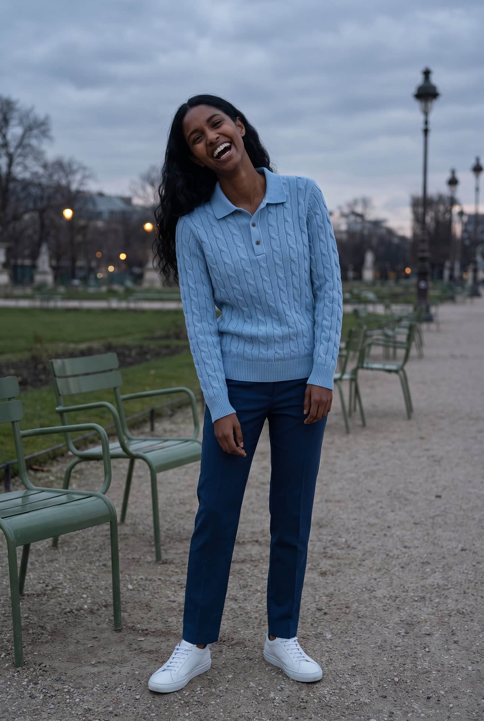 Blue Cable Knit Polo Sweater