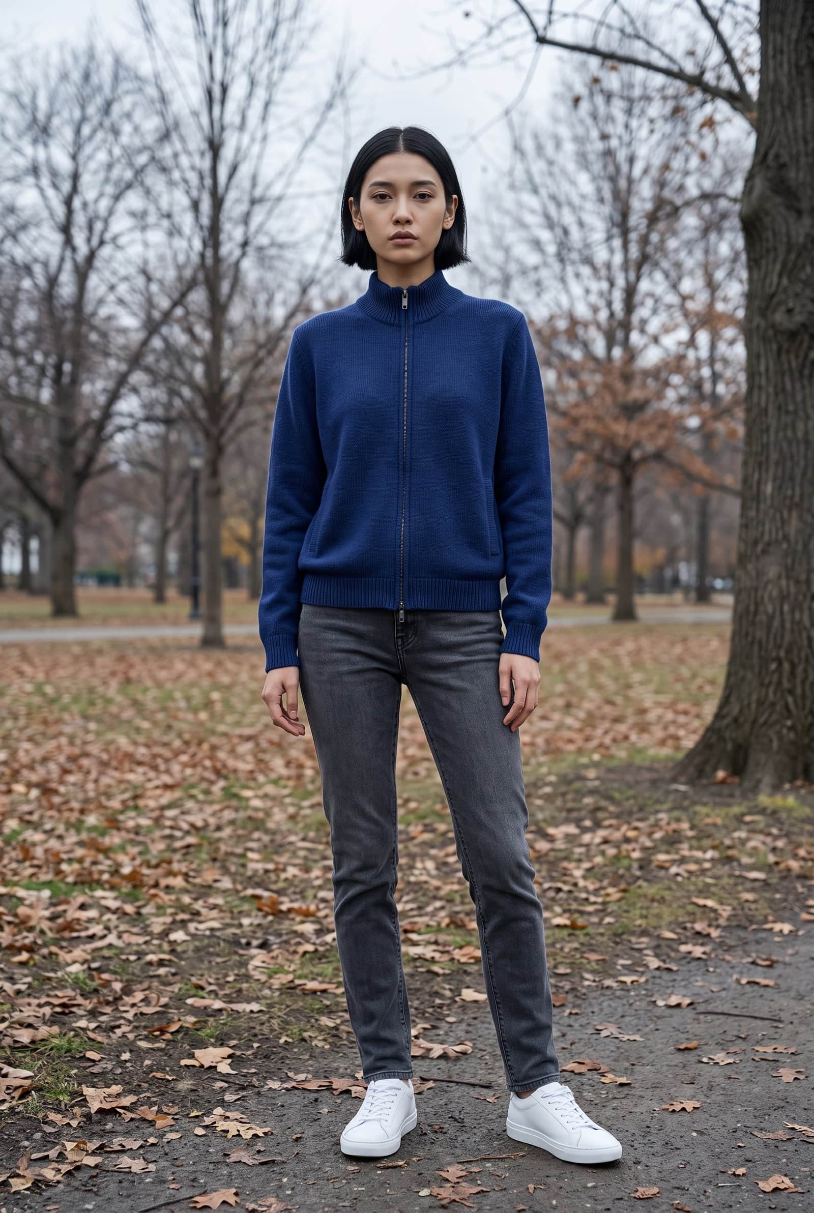 Navy Blue Zip-Up Knitwear