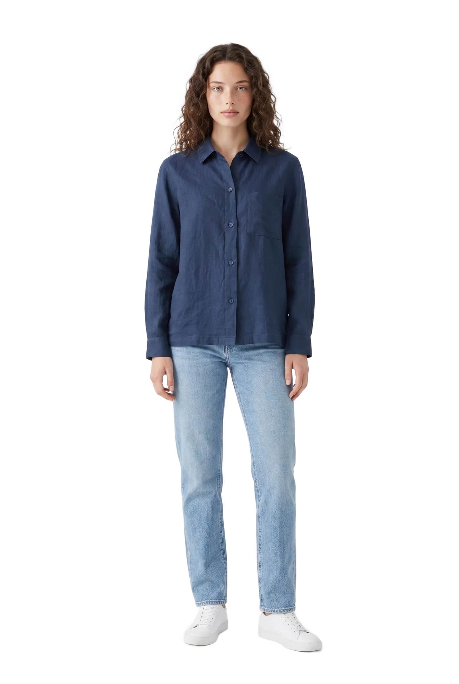 Navy Blue Linen-Blend Utility Shirt