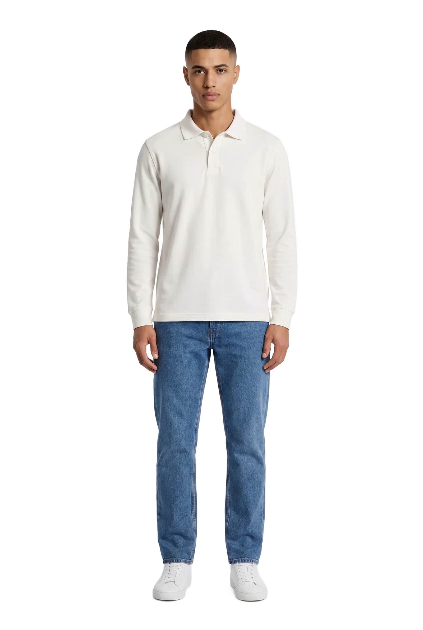 White Long Sleeve Polo Shirt