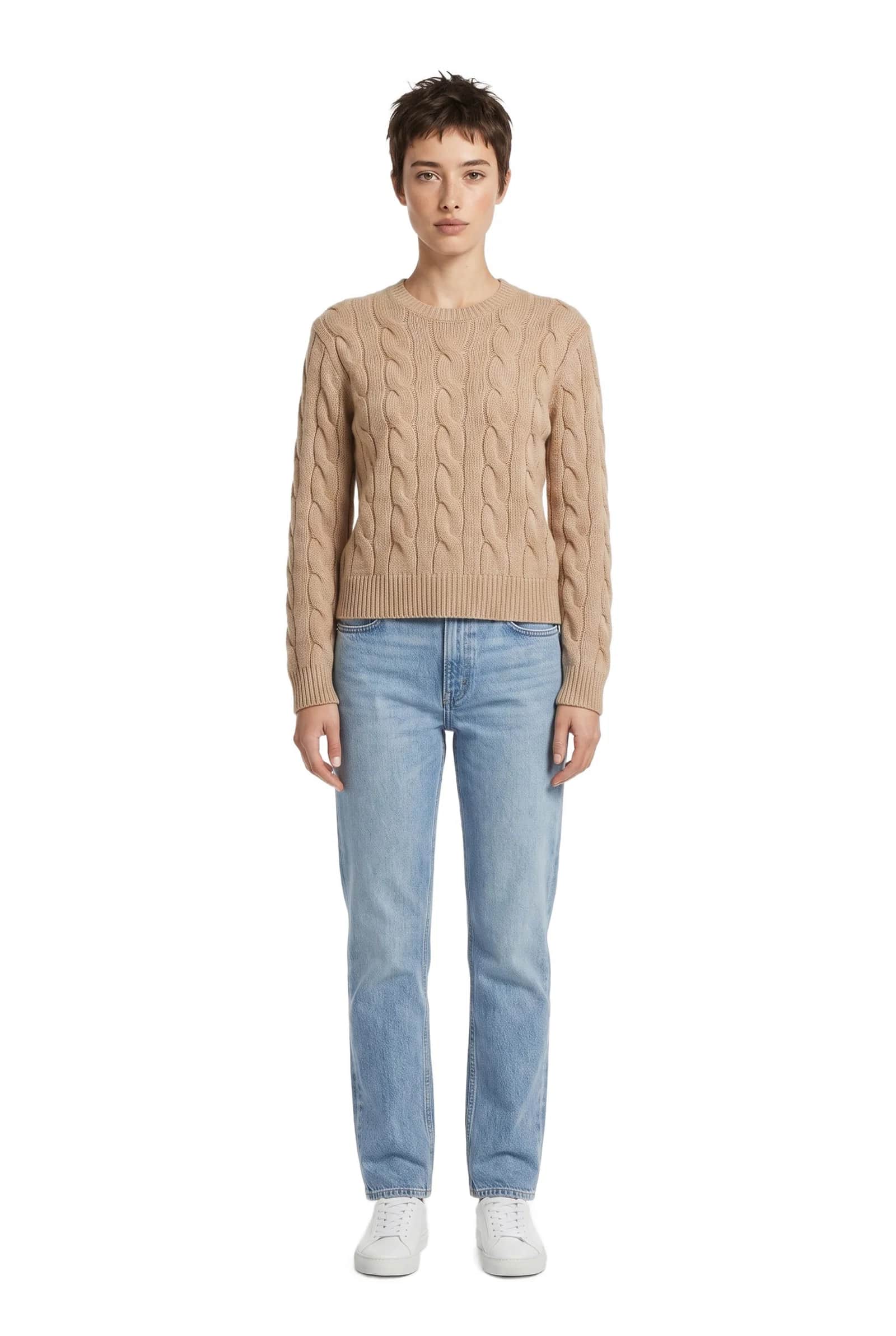Beige Cable-Knit Sweater