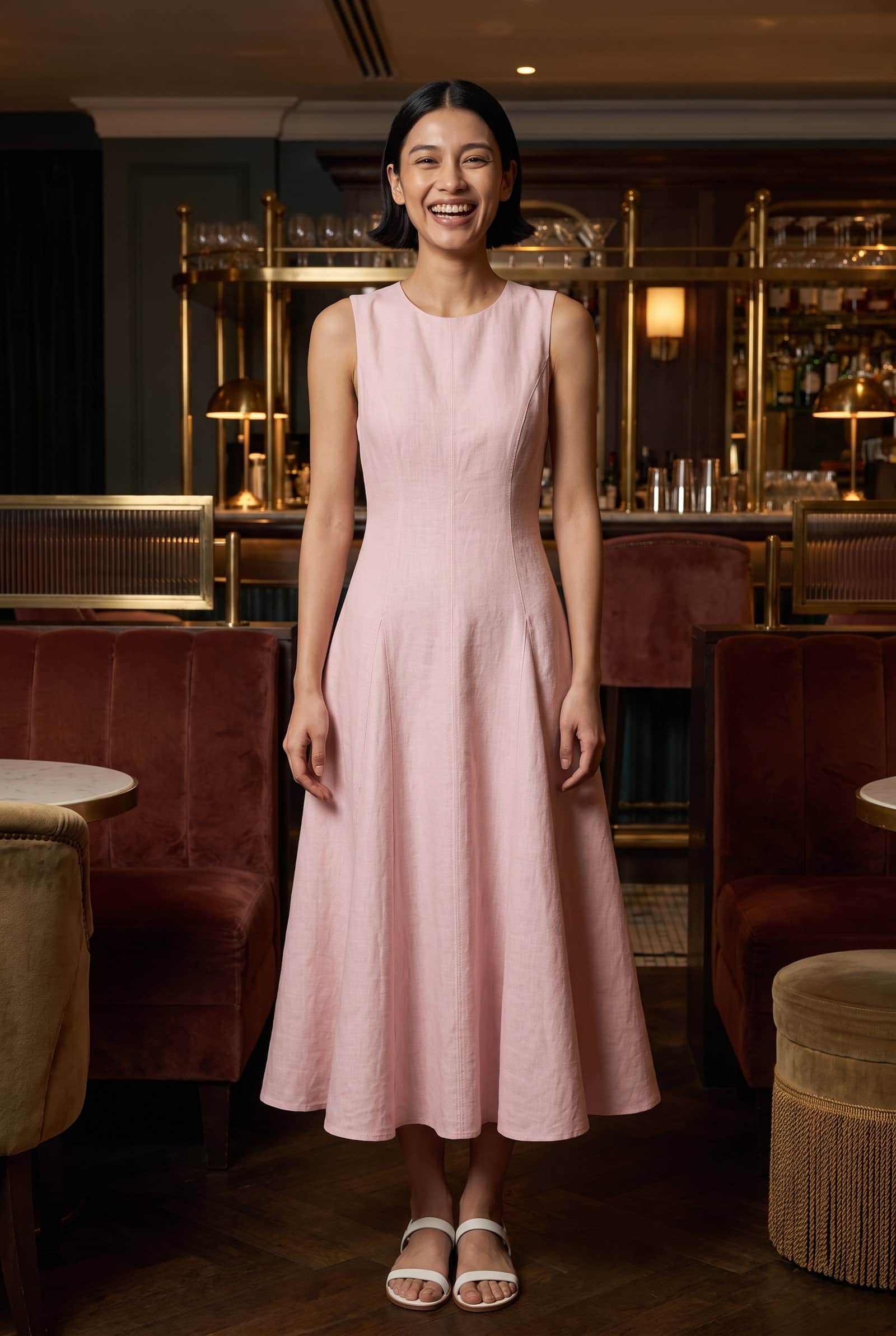 Pink Linen Slip Dress
