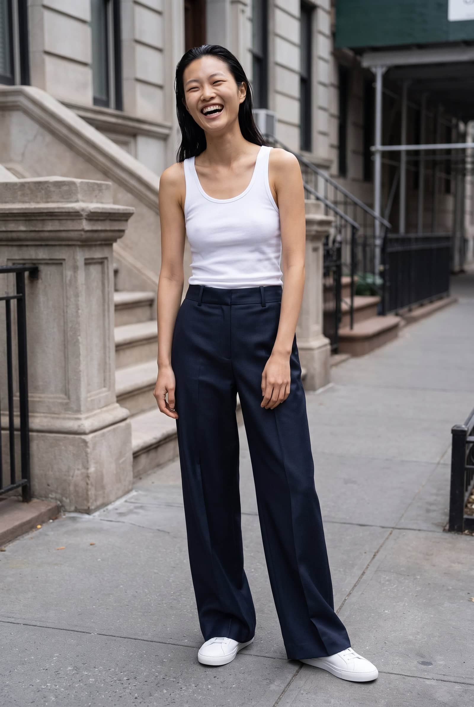 Navy Wide Leg Trousers