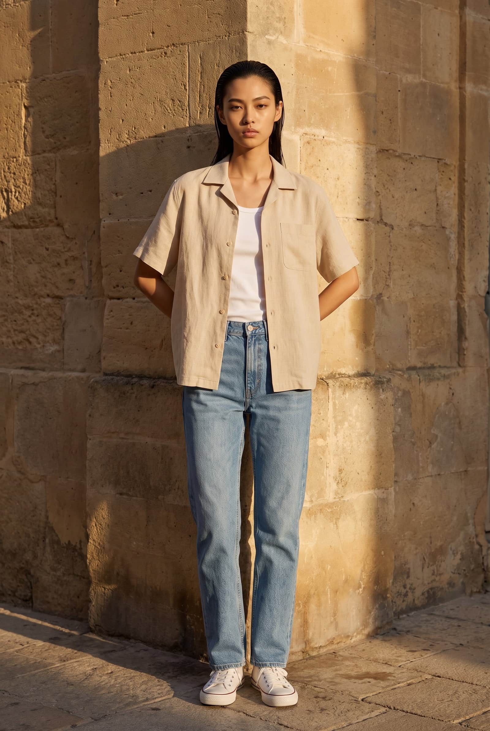 Short-Sleeve Linen-Blend Camp Collar Shirt.
