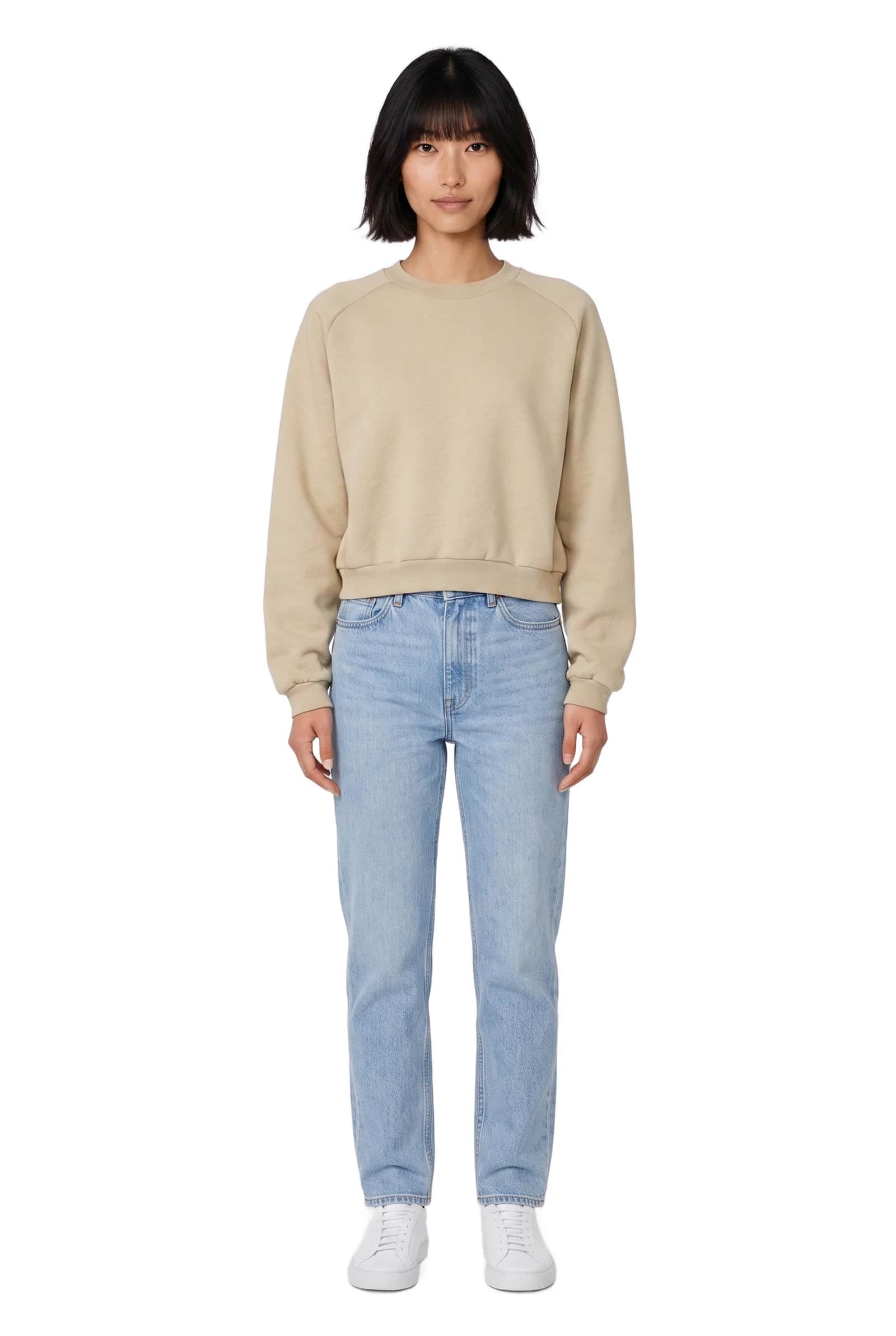 Oat Beige Relaxed-Fit Cropped Sweatshirt