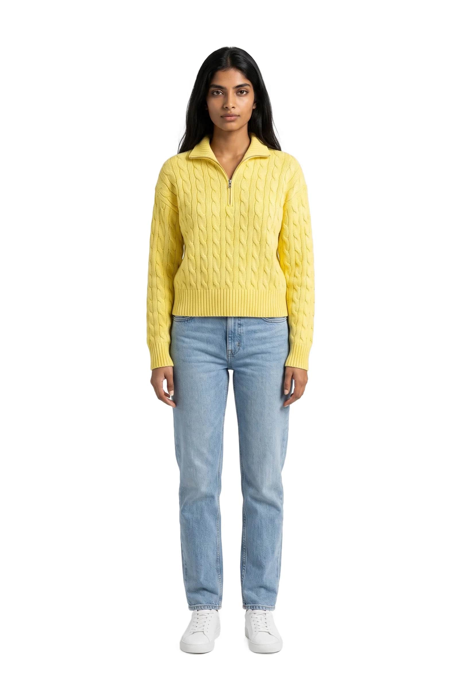 Lemon Yellow Cable Knit Sweater