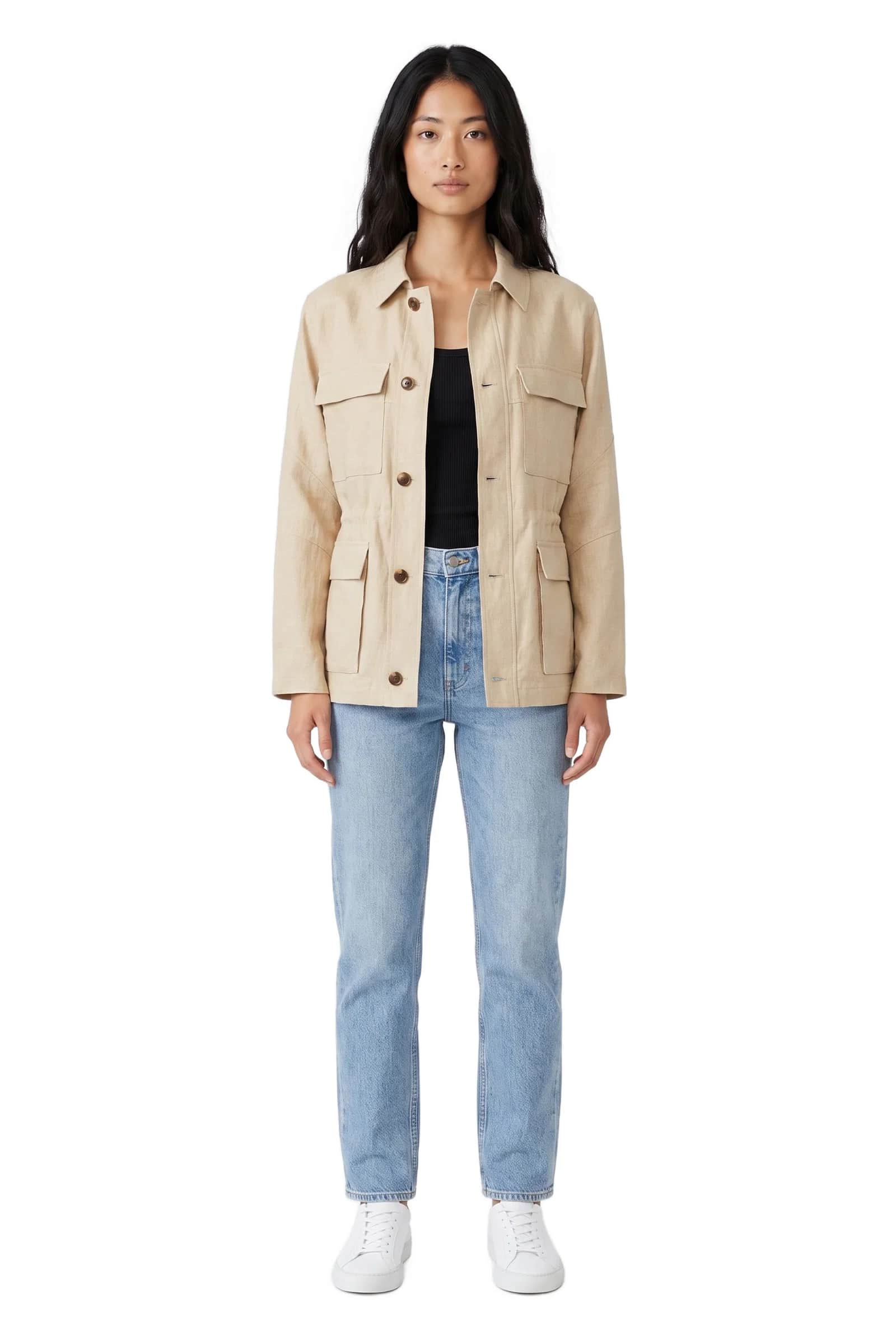 Beige Linen Utility Jacket