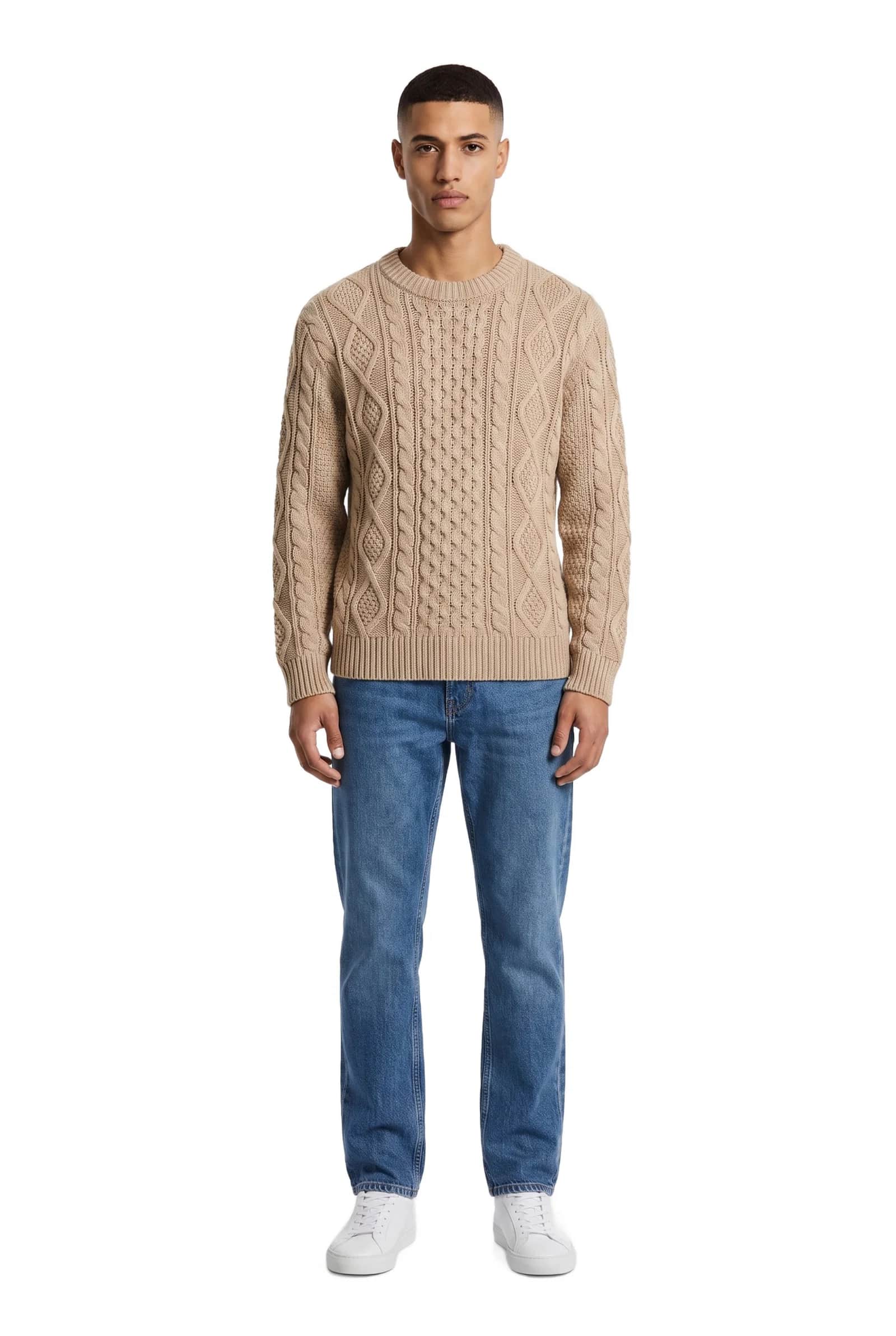 Beige Cable Knit Sweater Oversized