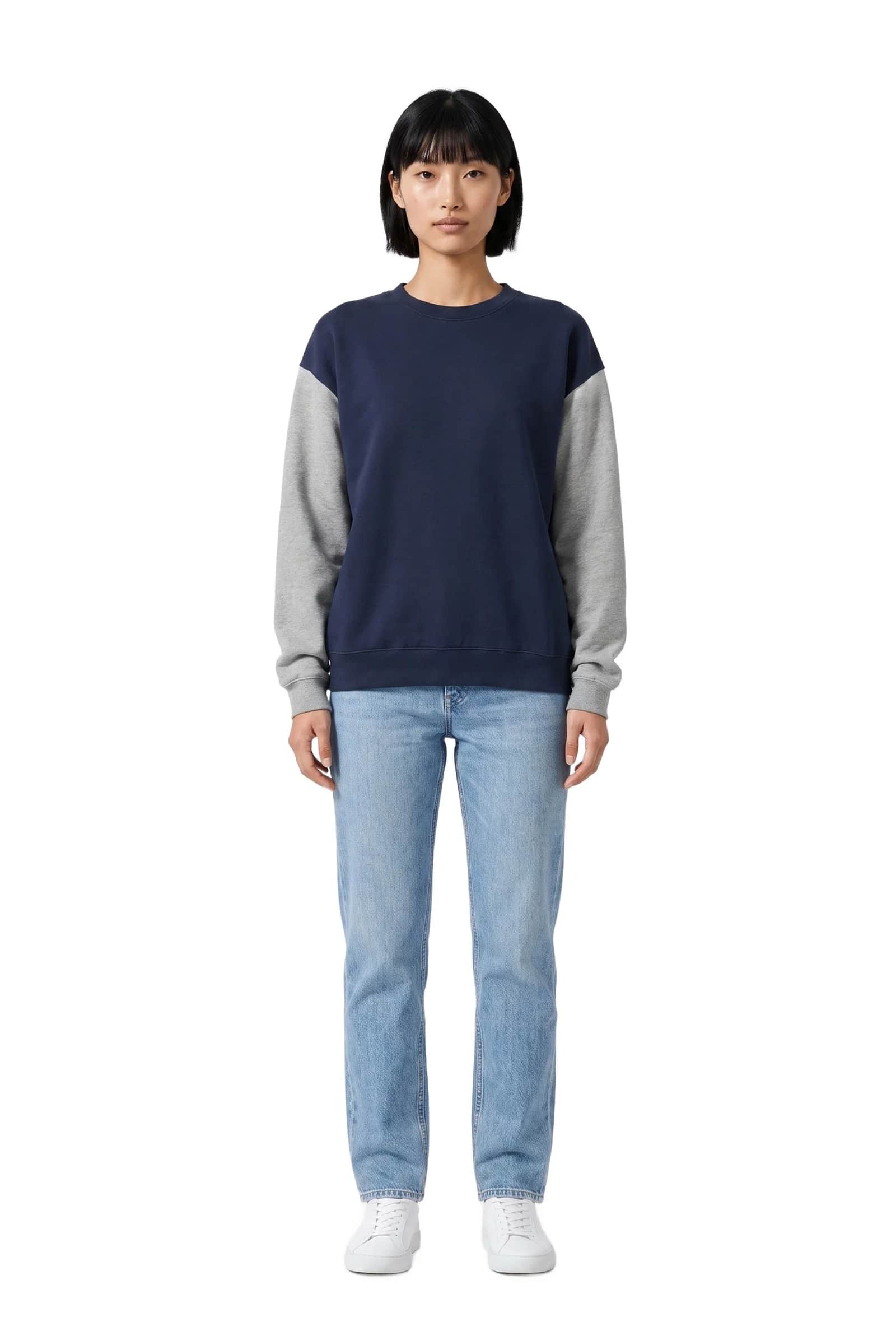 Color-block Crewneck Sweatshirt (navy with grey sleeves)