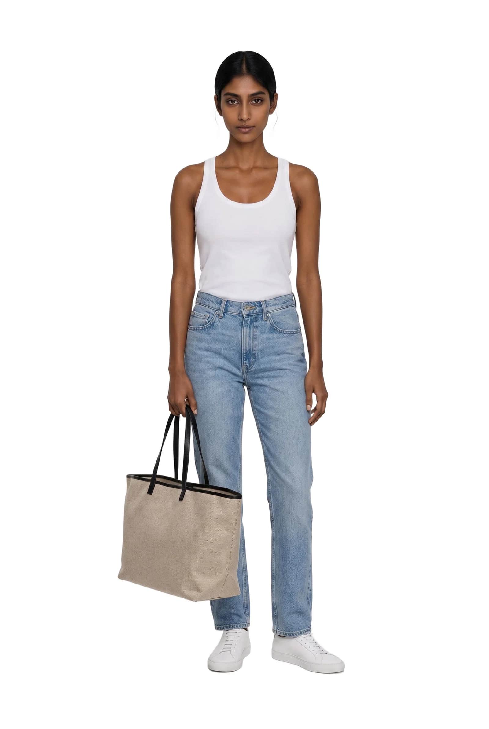 Canvas Tote Bag with Leather Trim