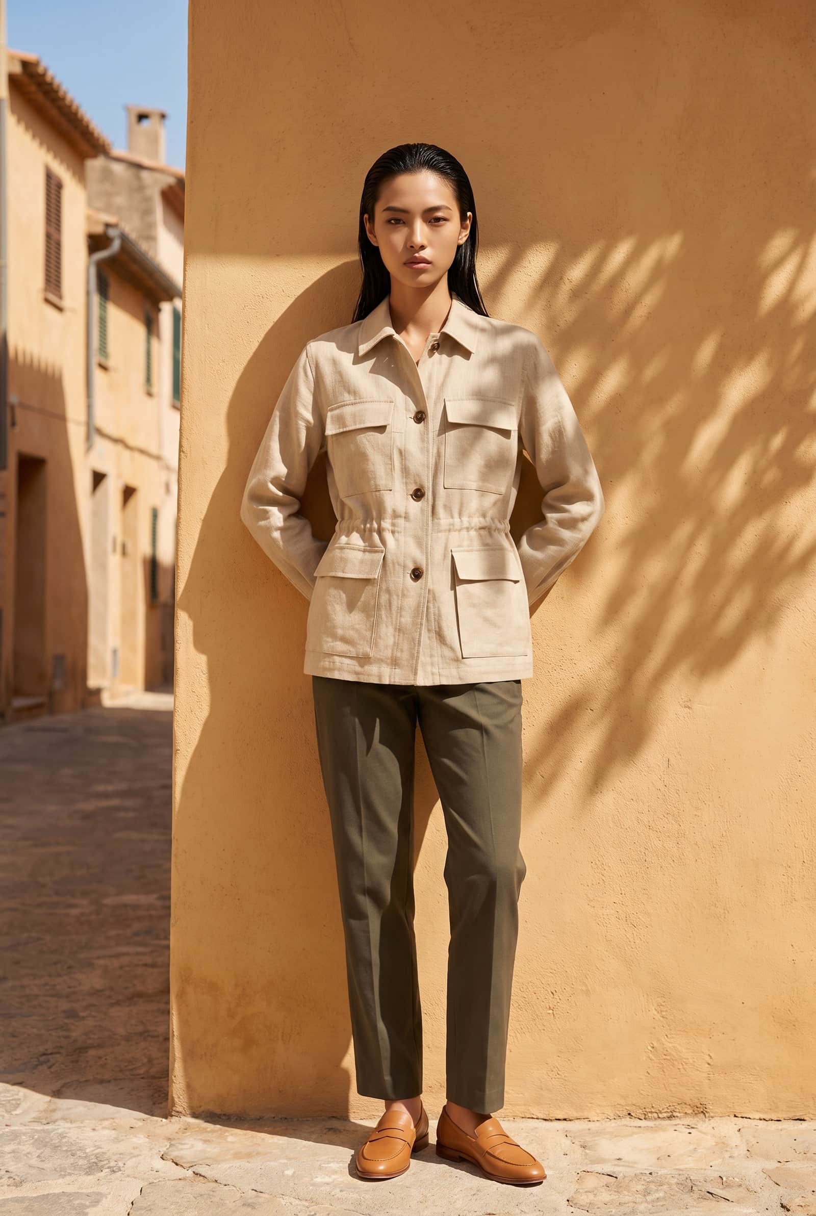 Beige Linen Utility Jacket