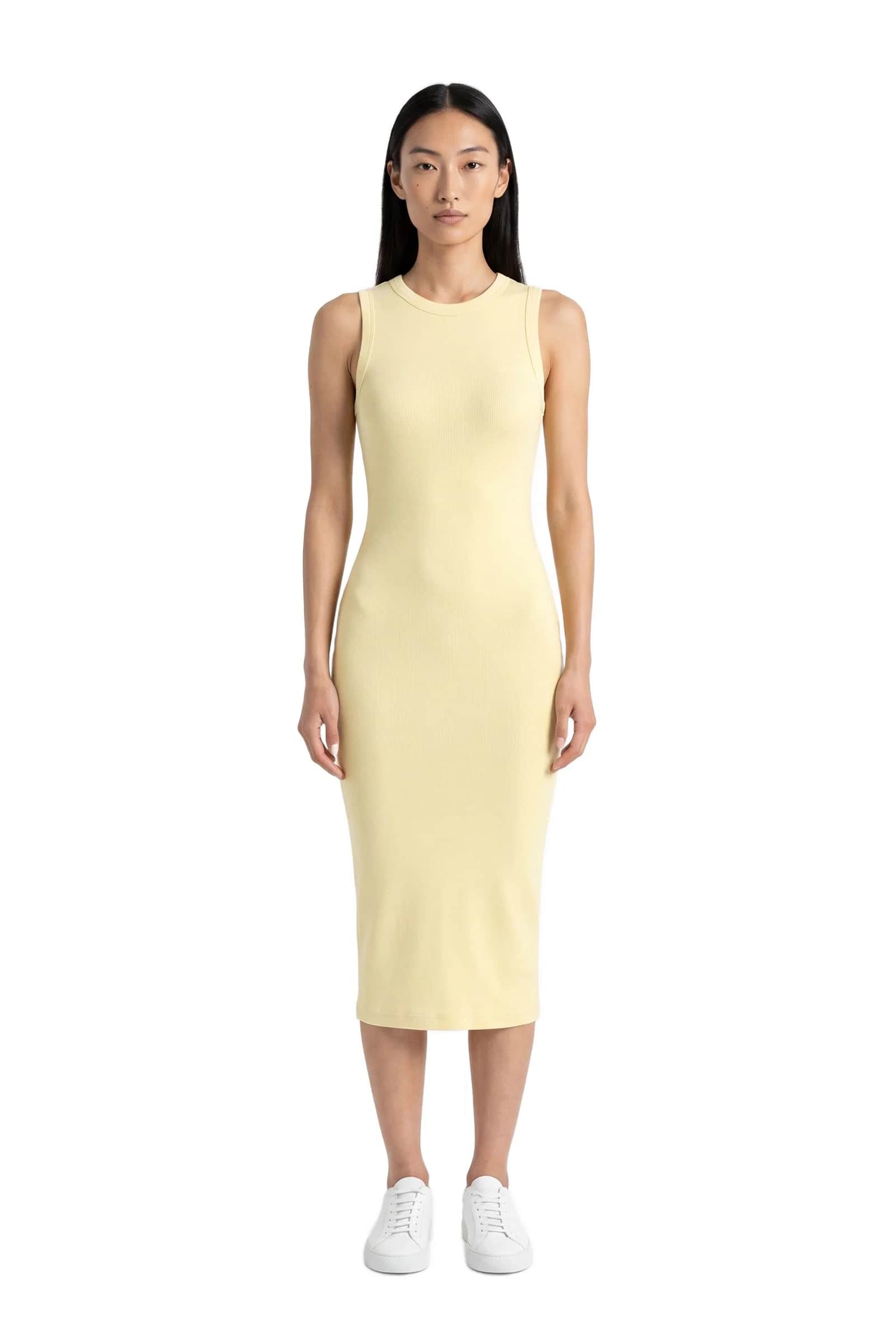 Pastel Yellow Ribbed Midi Dress