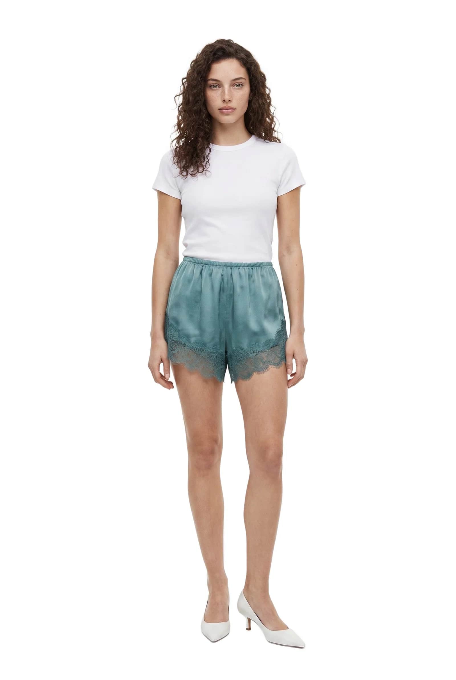 Teal Silk Lace Shorts