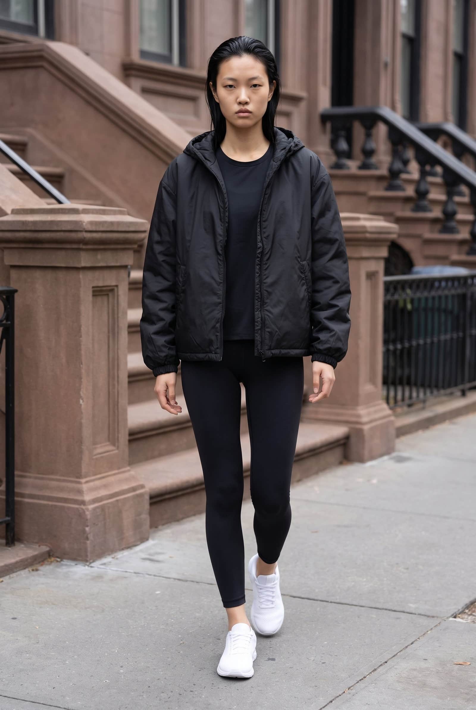 Black Hooded Windproof Shell Jacket