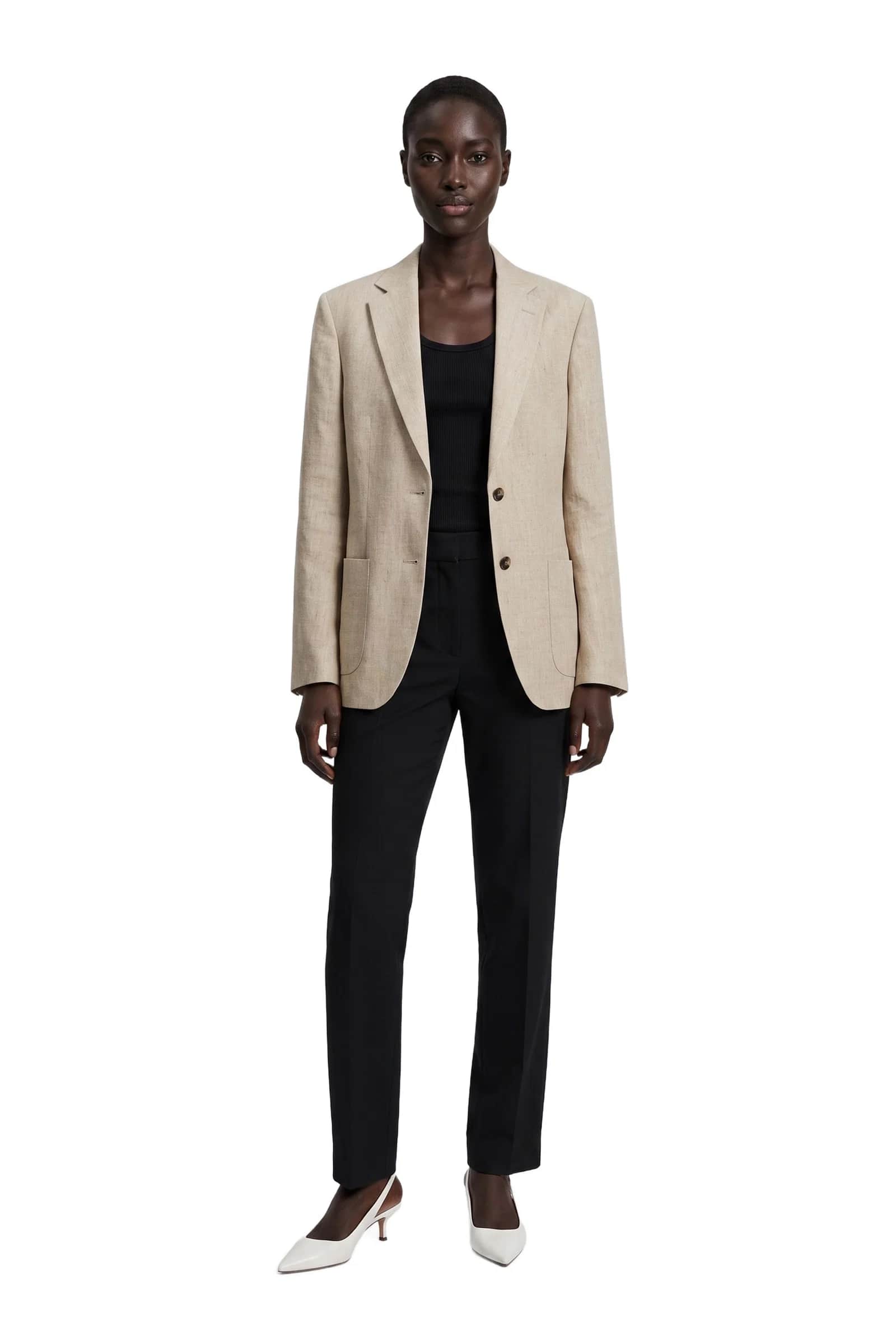 Beige Lined Linen Blazer