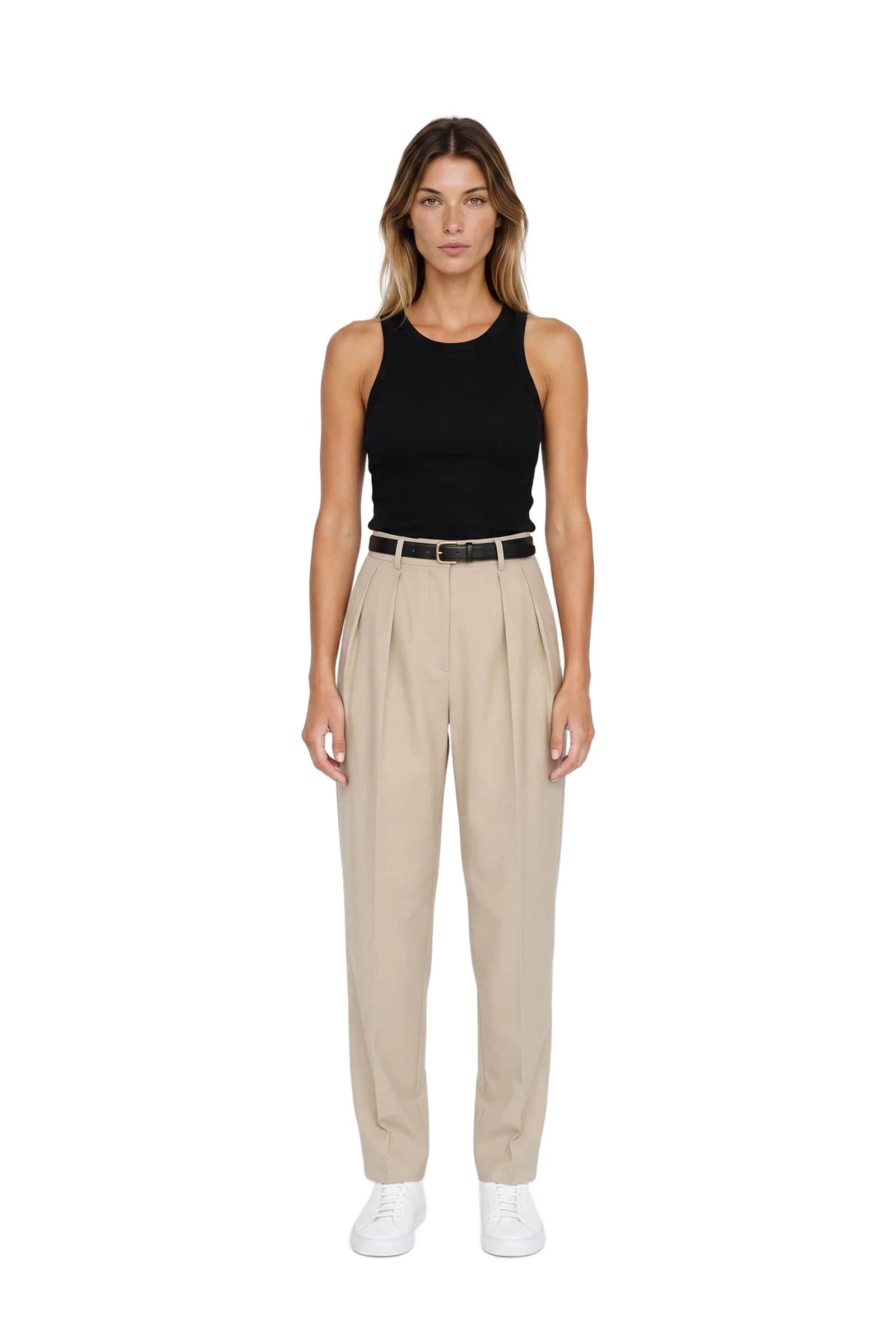 Beige Pleated Trousers