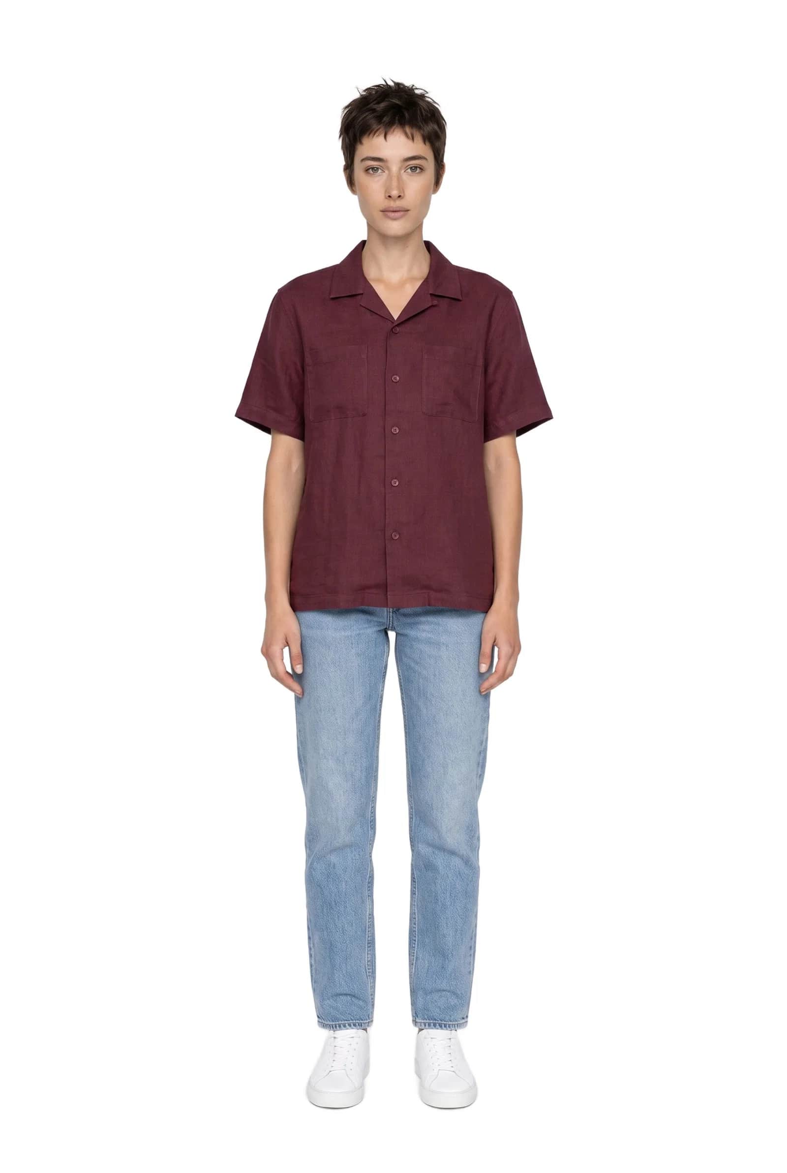 maroon Linen Short Sleeve Shirt