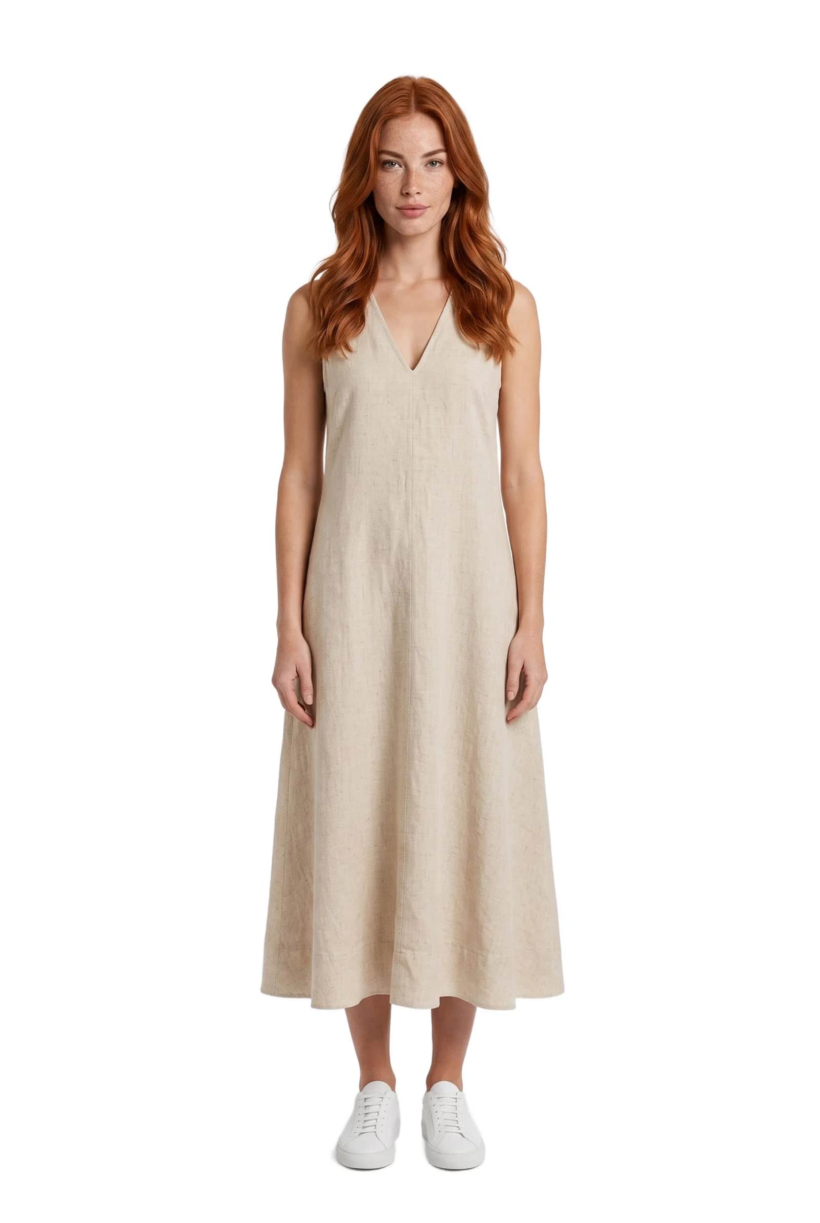 Beige Linen Slip Dress