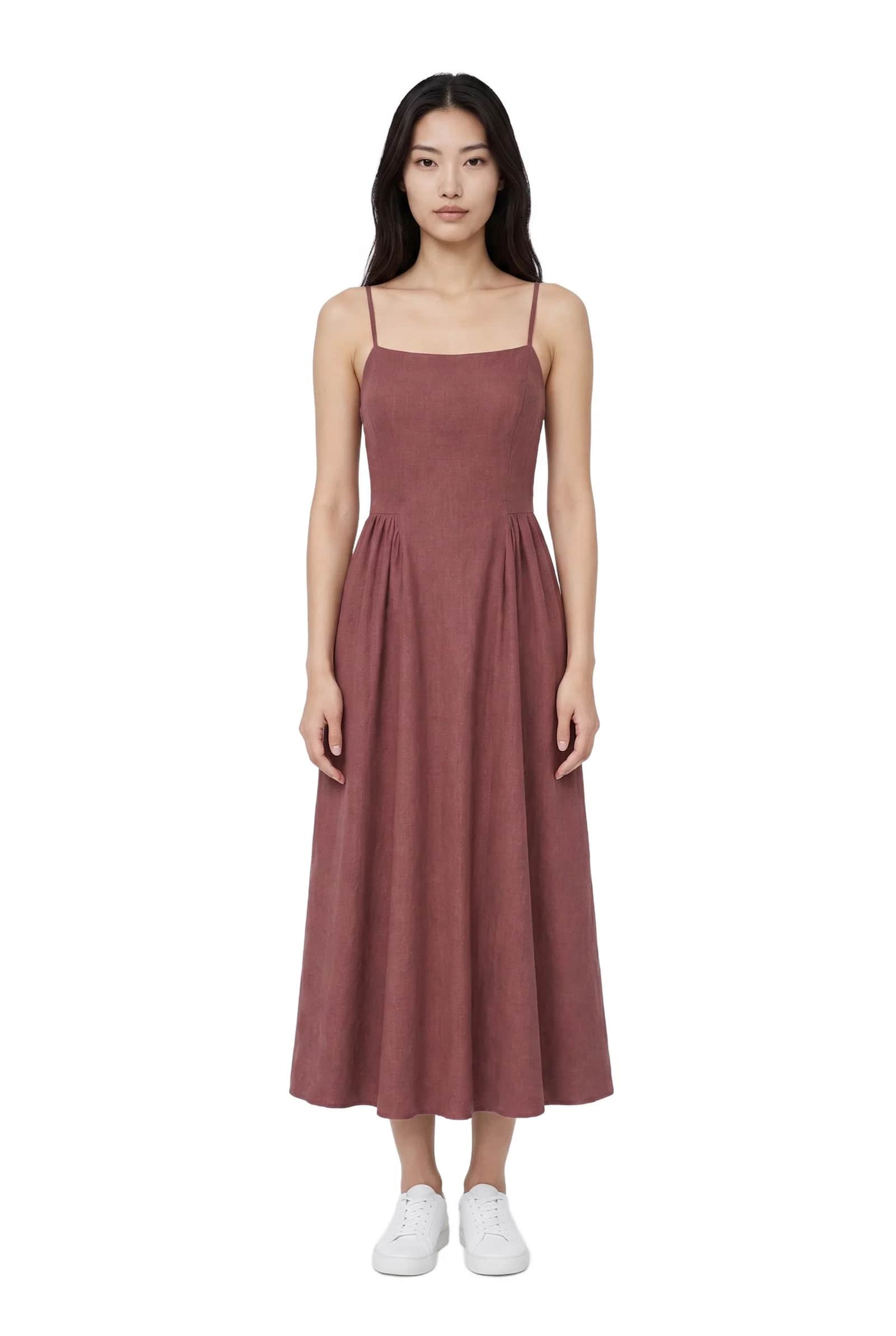 Maroon Linen Slip Dress