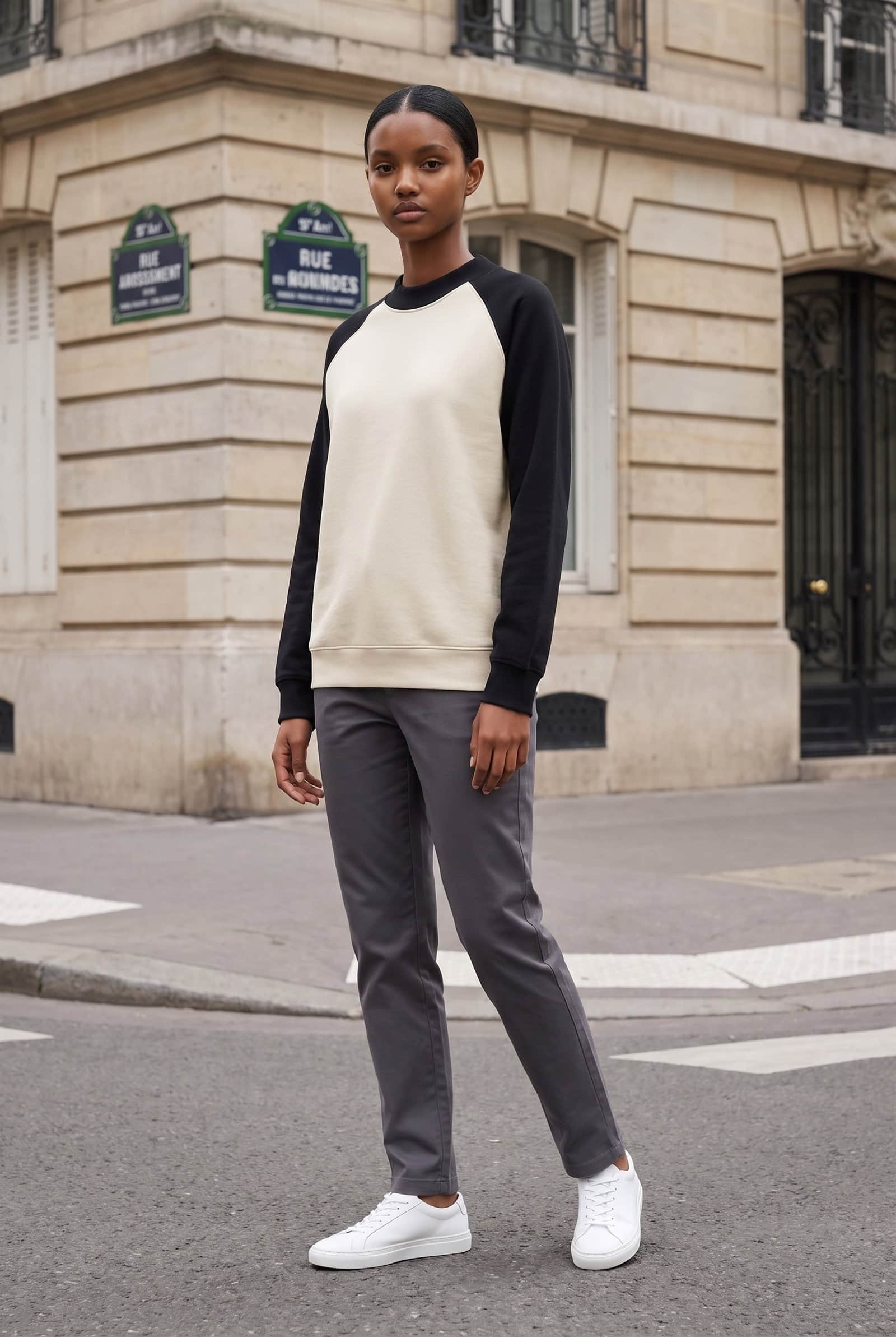 Raglan Sleeve Crewneck Sweatshirt (cream with black sleeves)