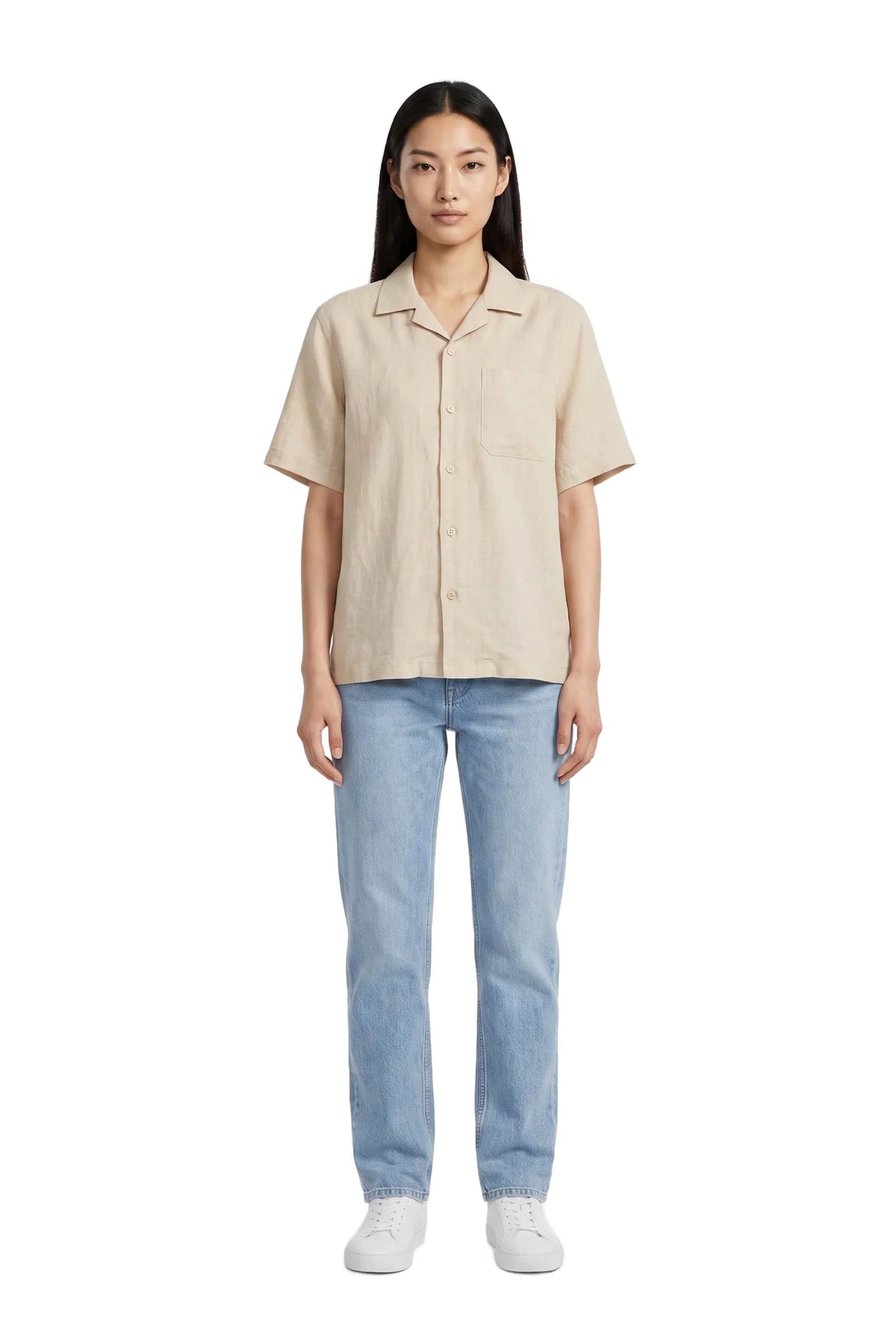 Short-Sleeve Linen-Blend Camp Collar Shirt.