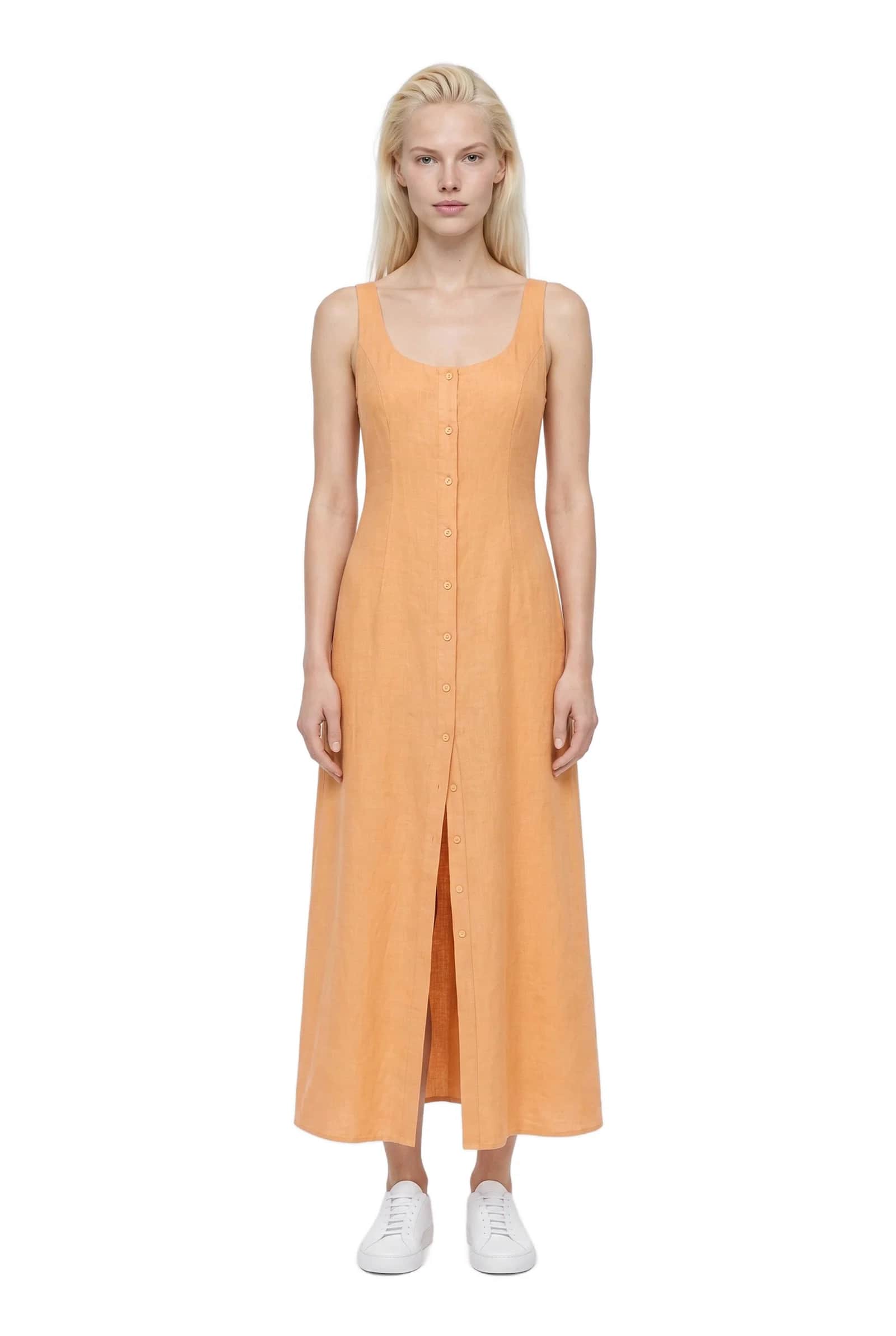 Orange Linen Slip Dress