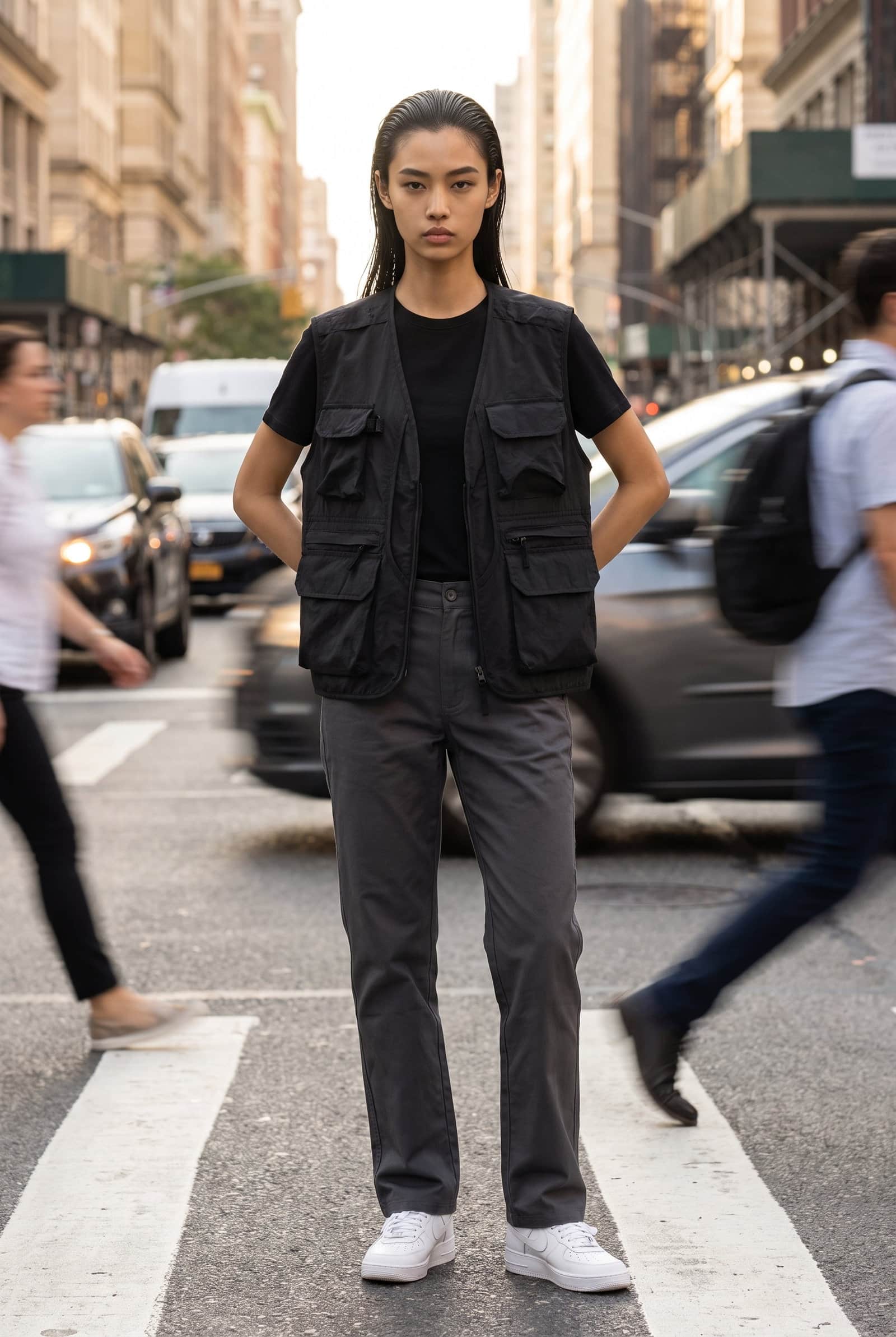 Matte Black Utility Gilet with Dual Zipper Compartments