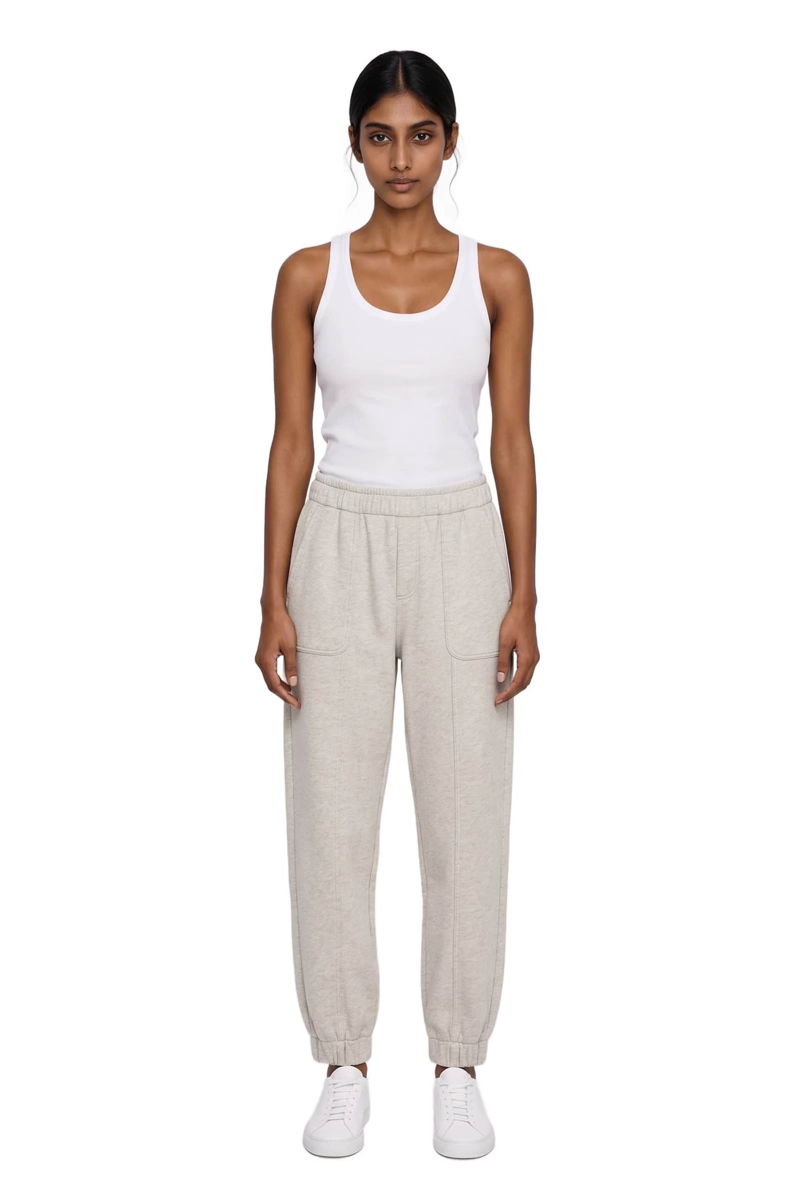 Light Grey Melange Cotton Fleece Cuffed