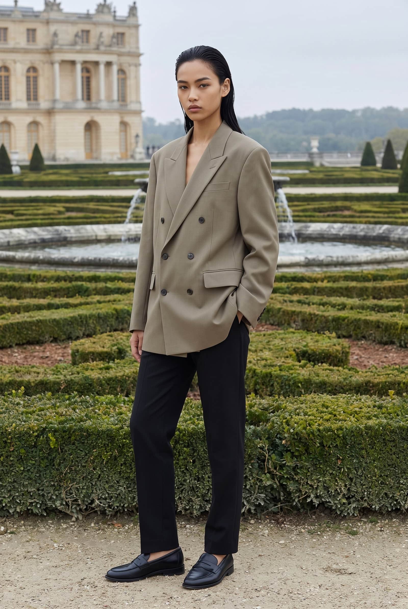 Oversized Tan Double-Breasted Blazer