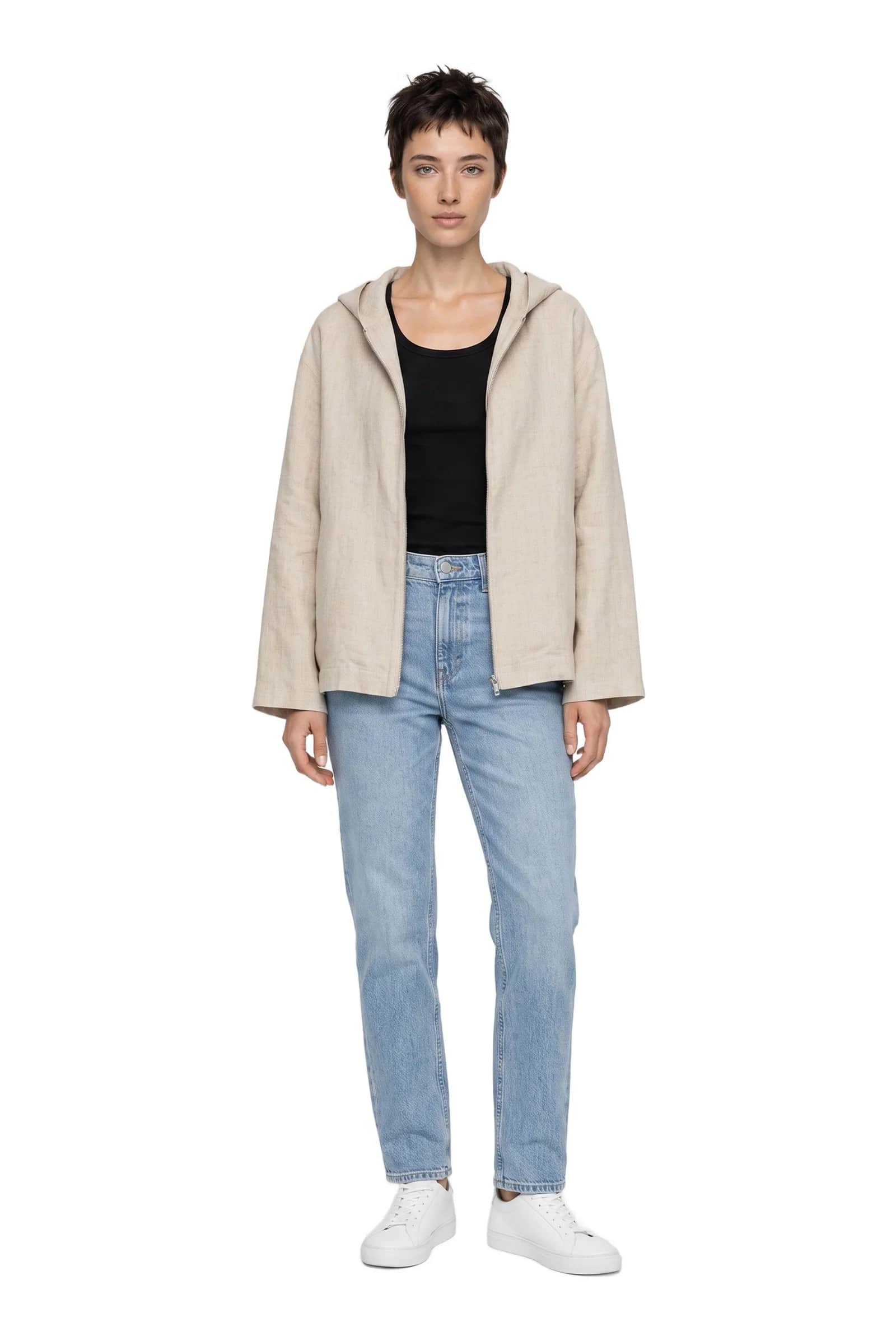Beige Hooded Linen Jacket
