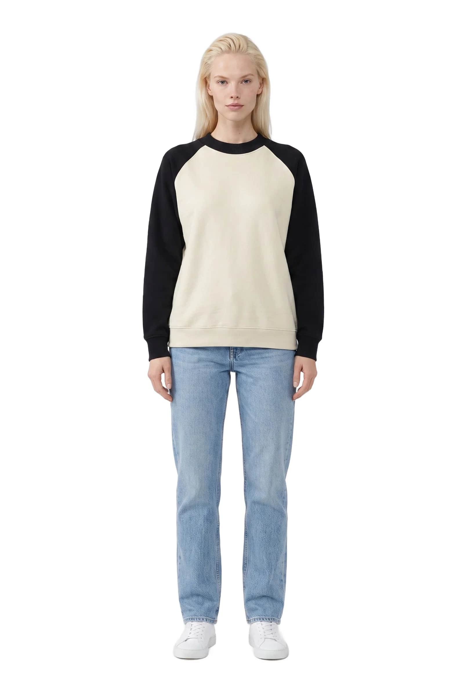 Raglan Sleeve Crewneck Sweatshirt (cream with black sleeves)