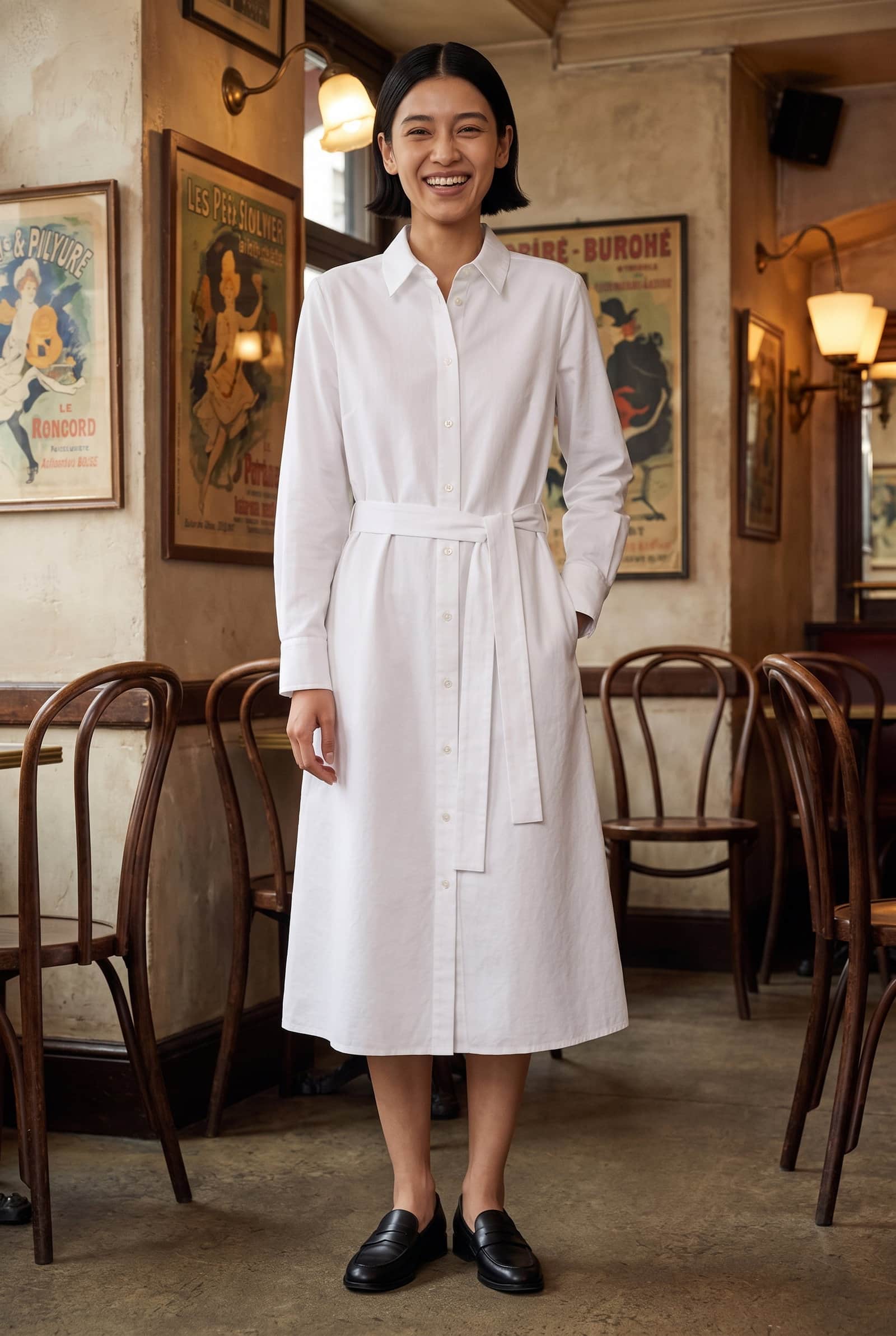 White Belted Shirt Dress