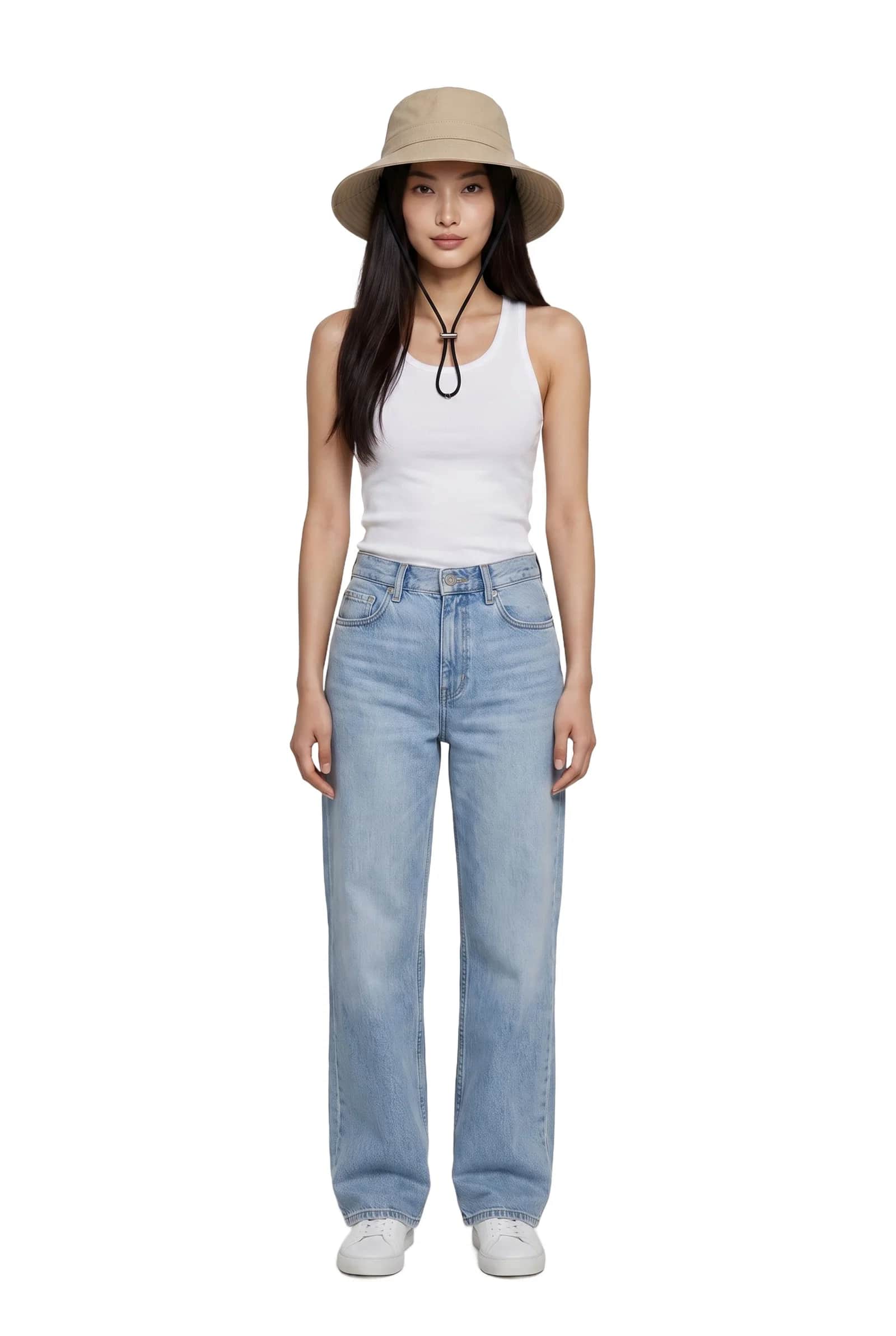 Beige Wide-Brim Bucket Hat
