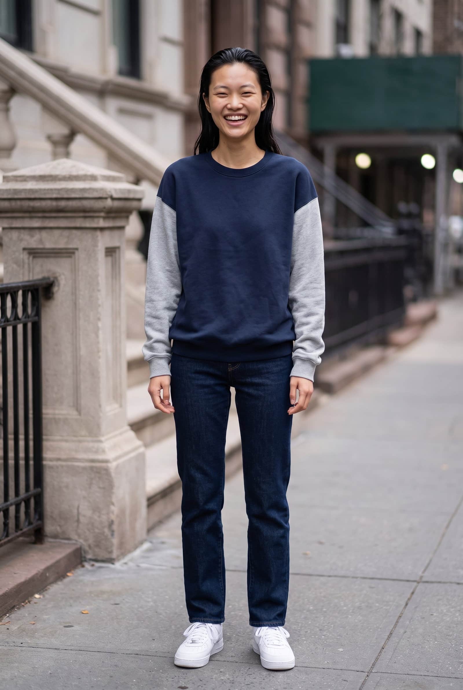 Color-block Crewneck Sweatshirt (navy with grey sleeves)