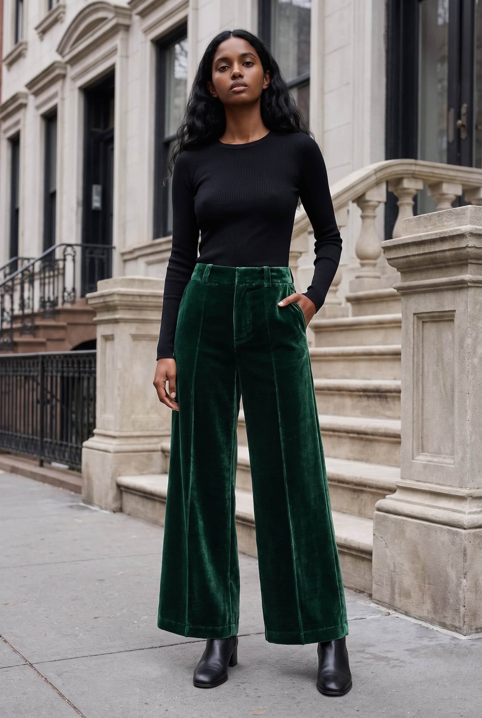 Dark Green Velvet Pants