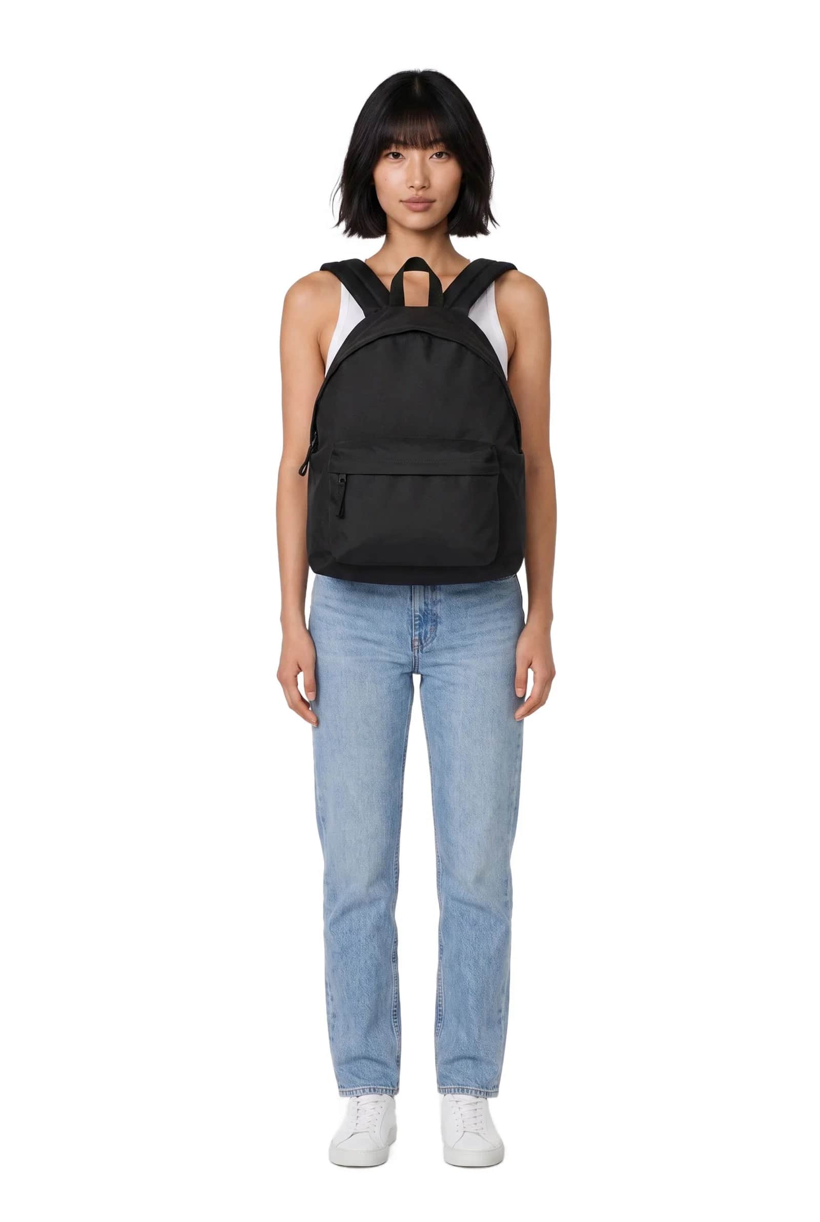 Minimalist Matte Black Daypack with Front Zip Pocket