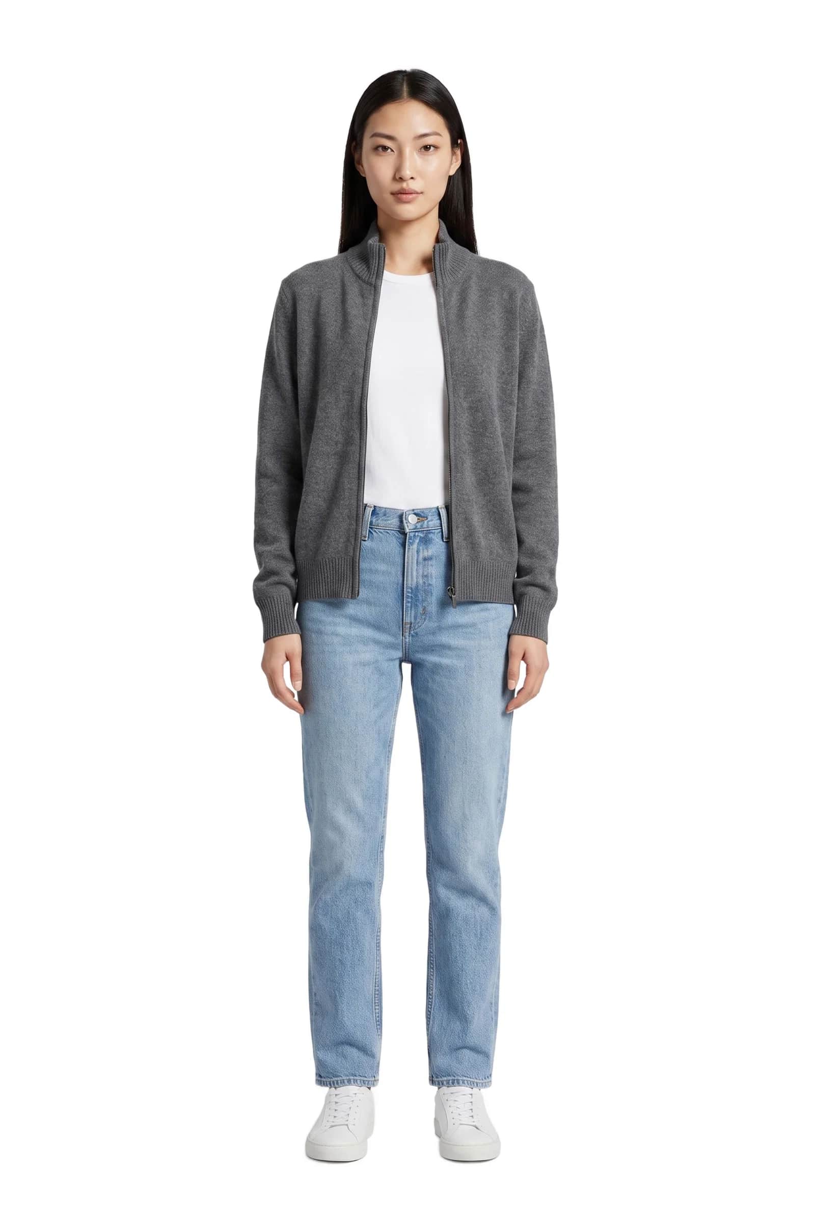 Grey Zip-Up Cardigan