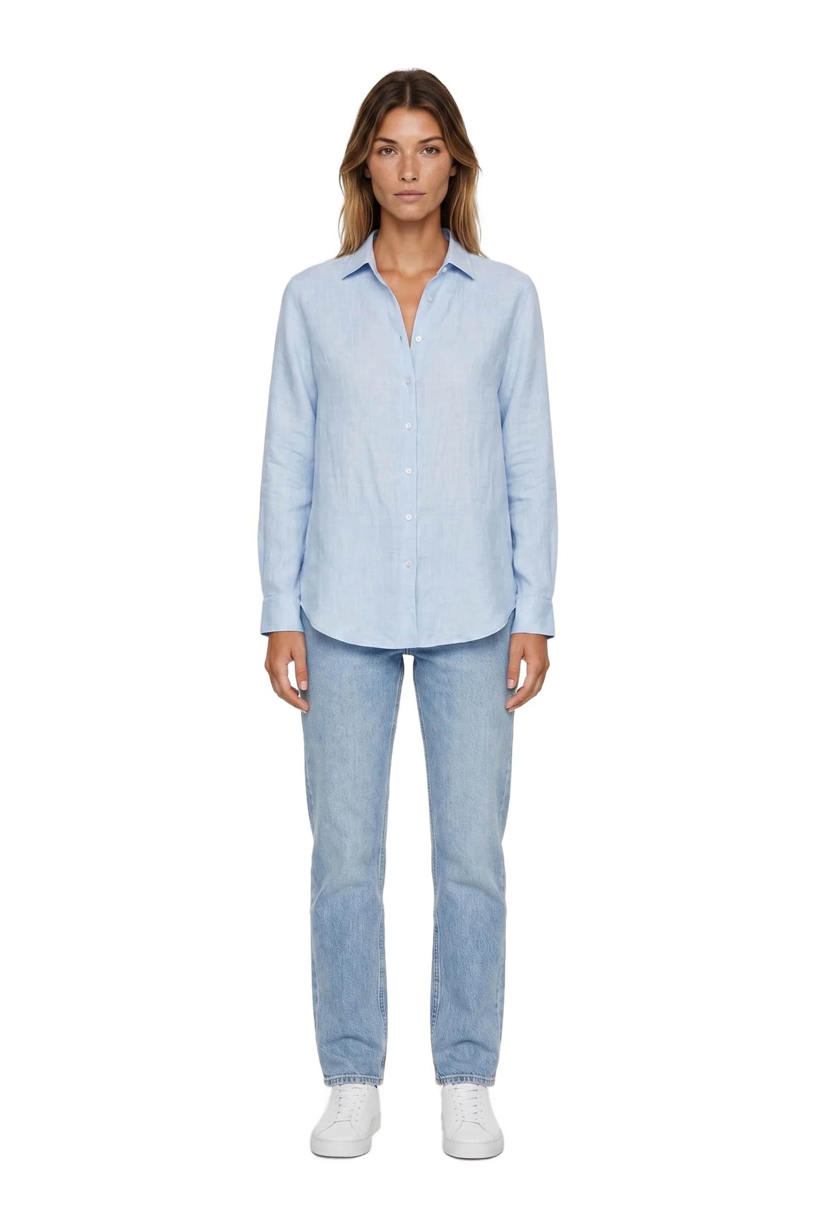 Powder Blue Spread Collar Linen Button-Up