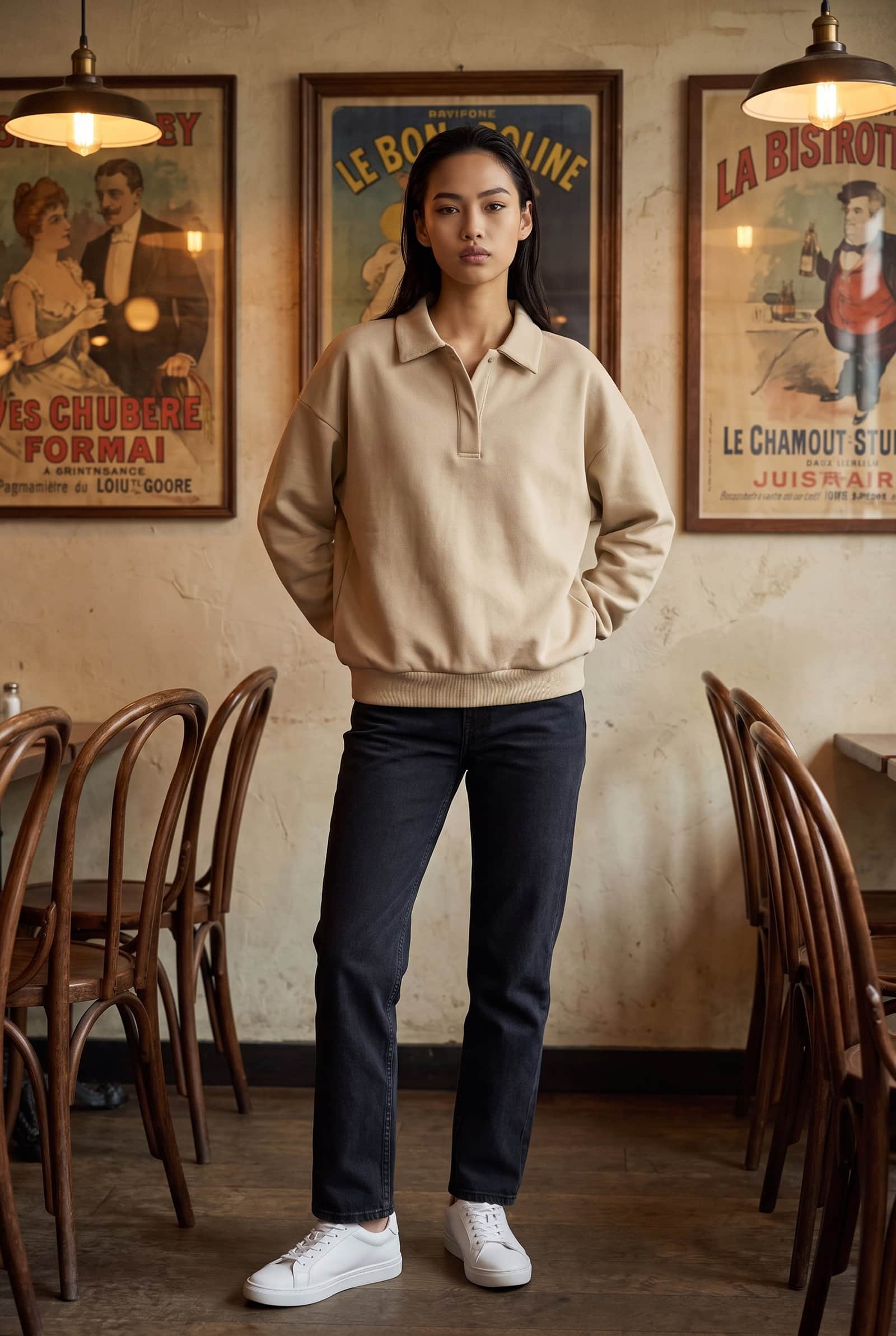 Polo collar 3 Button Placket Sweatshirt