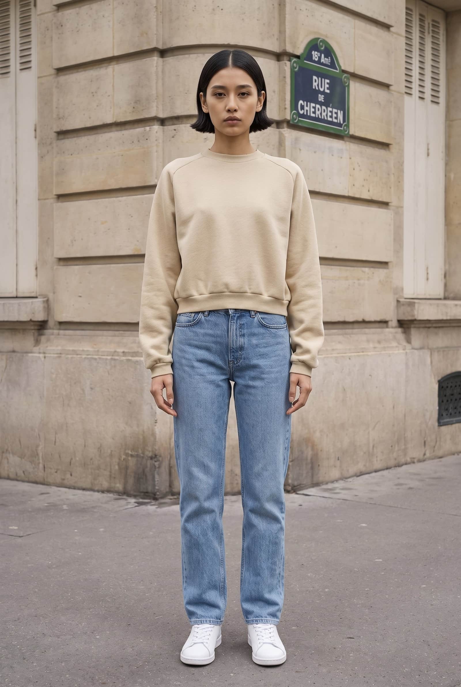 Oat Beige Relaxed-Fit Cropped Sweatshirt
