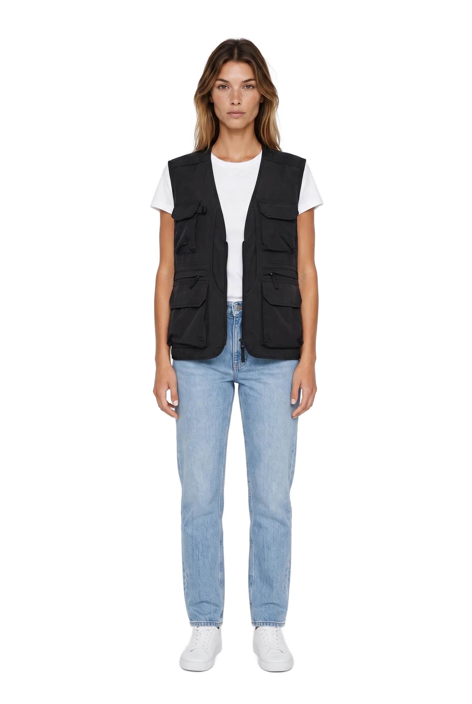 Matte Black Utility Gilet with Dual Zipper Compartments