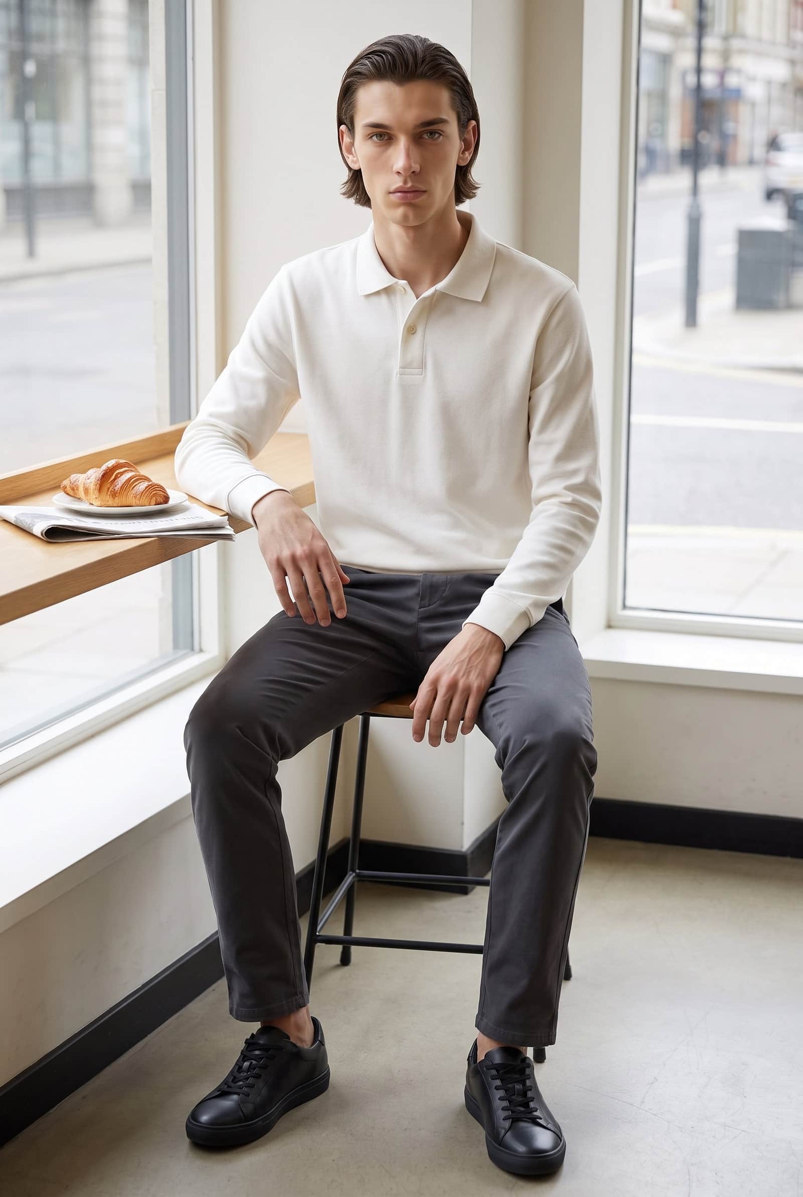 White Long Sleeve Polo Shirt