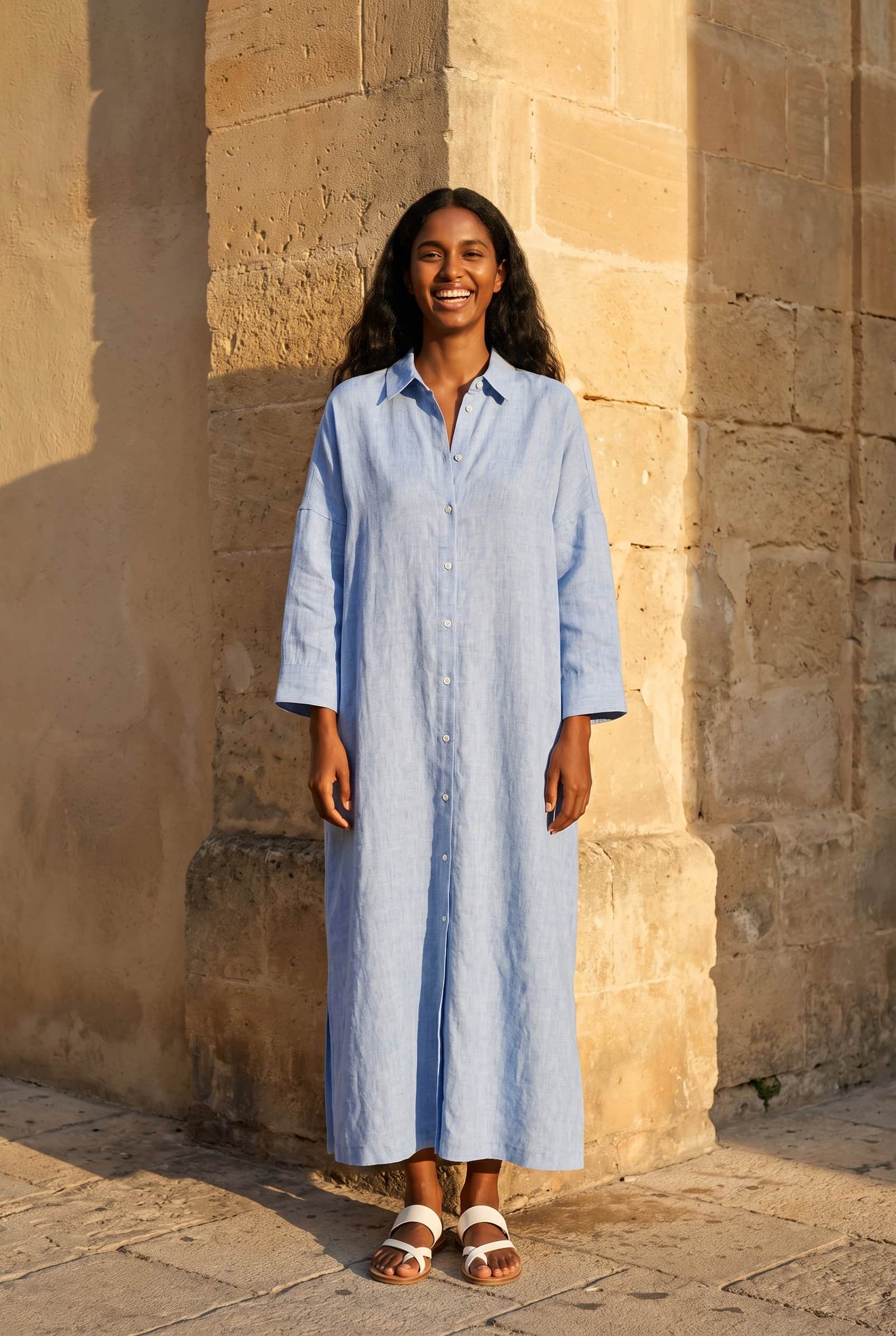 Light Blue Linen Kaftan Dress